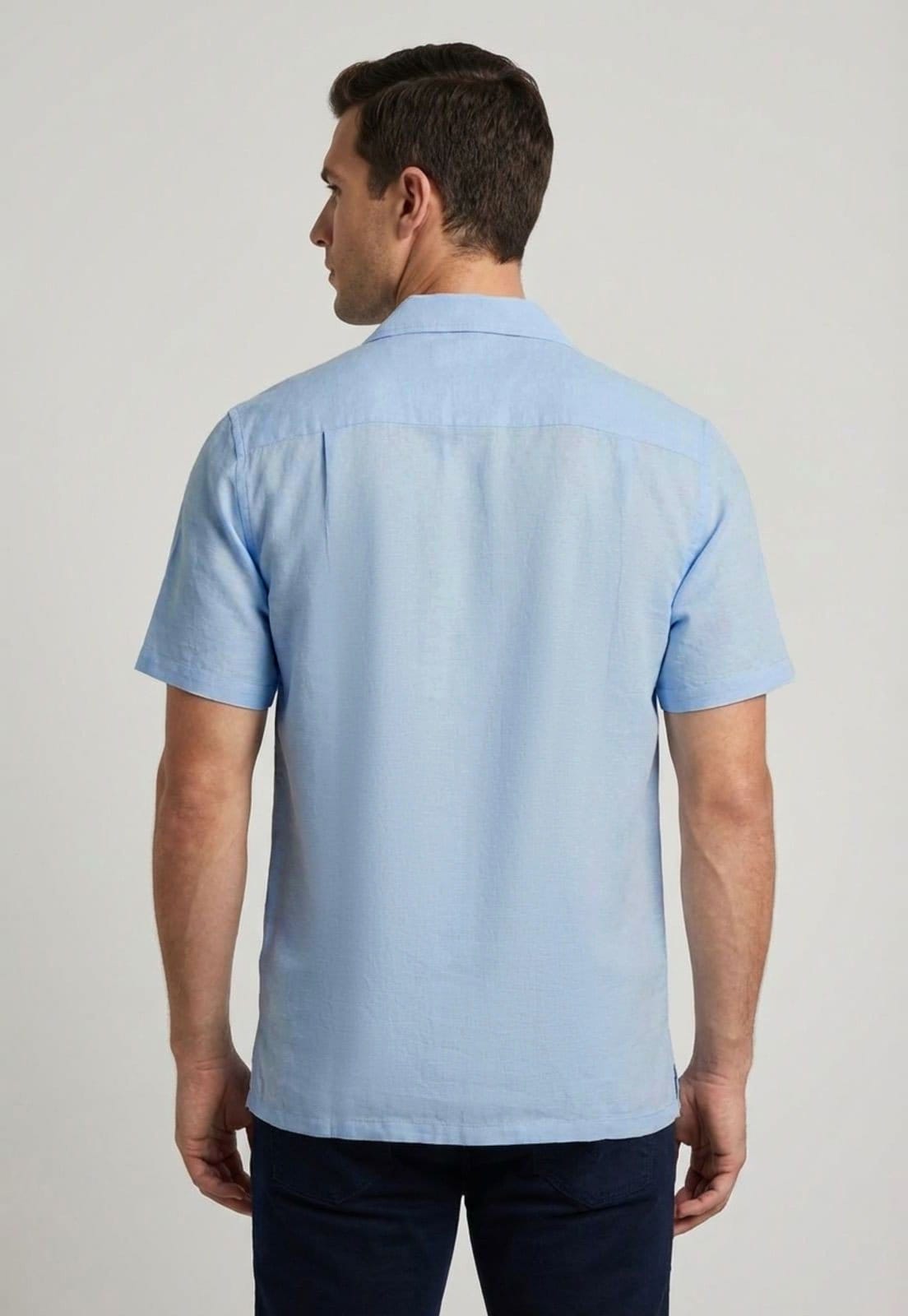 Vista 2 Camisa Masculina Aleatory Linho Algodão Claro Aleatory azul