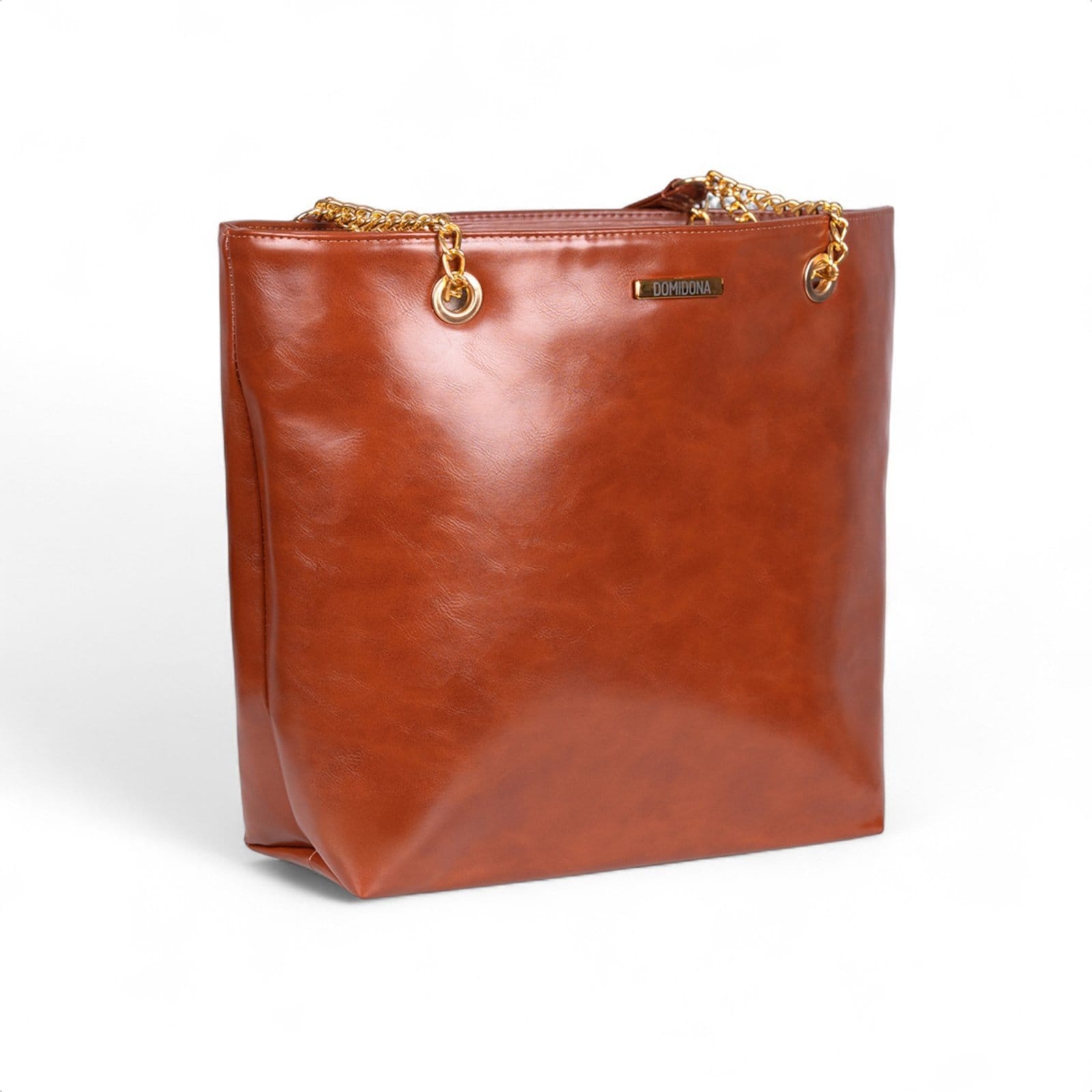 Vista 2 Bolsa Tote Bag Feminina Domidona Grande Alça Dupla Detalhes Dourados Domidona caramelo