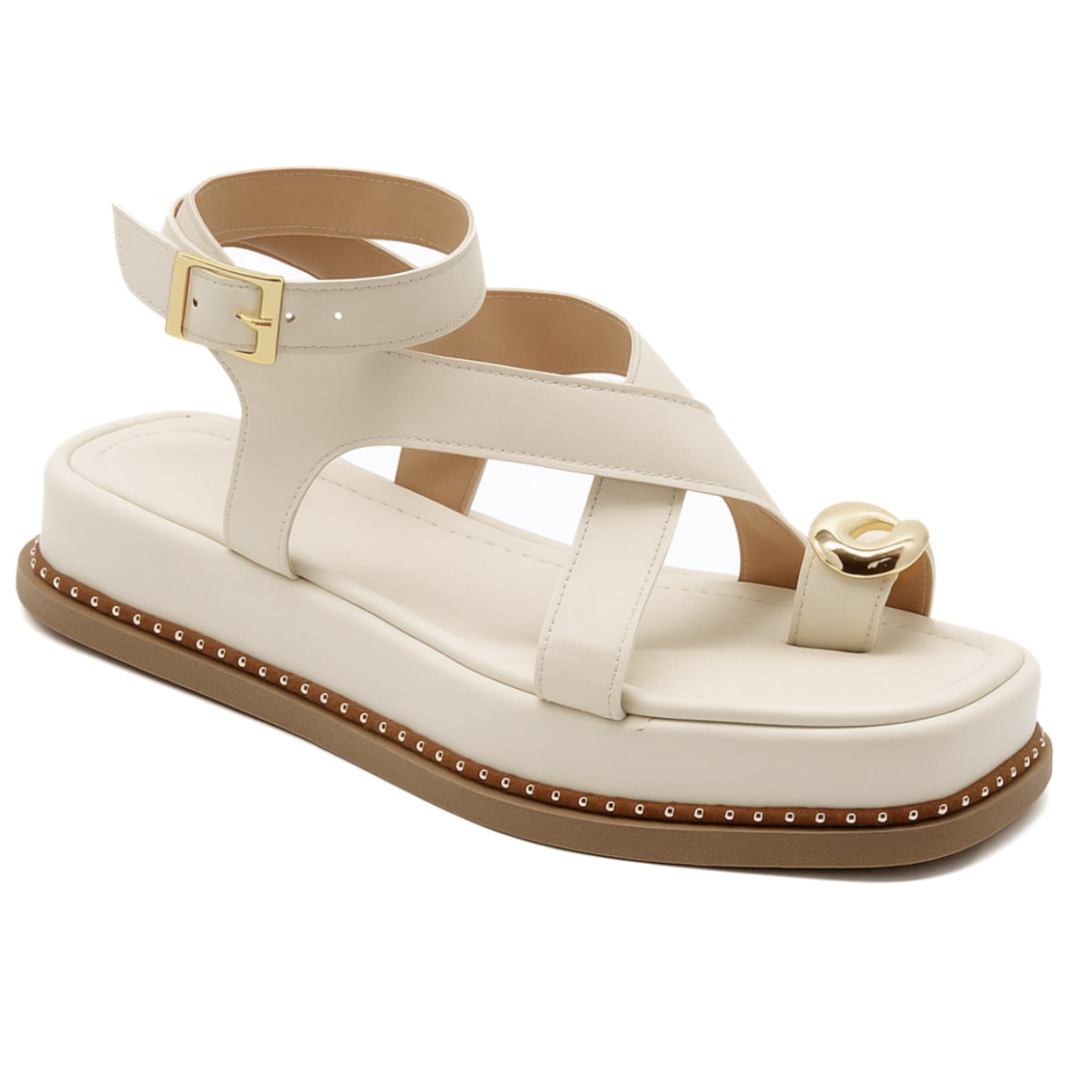 Vista principal Sandália Rasteira Plataforma Feminina Anel Dedo Chic Off White 23403 Hannah Footwear off-white white