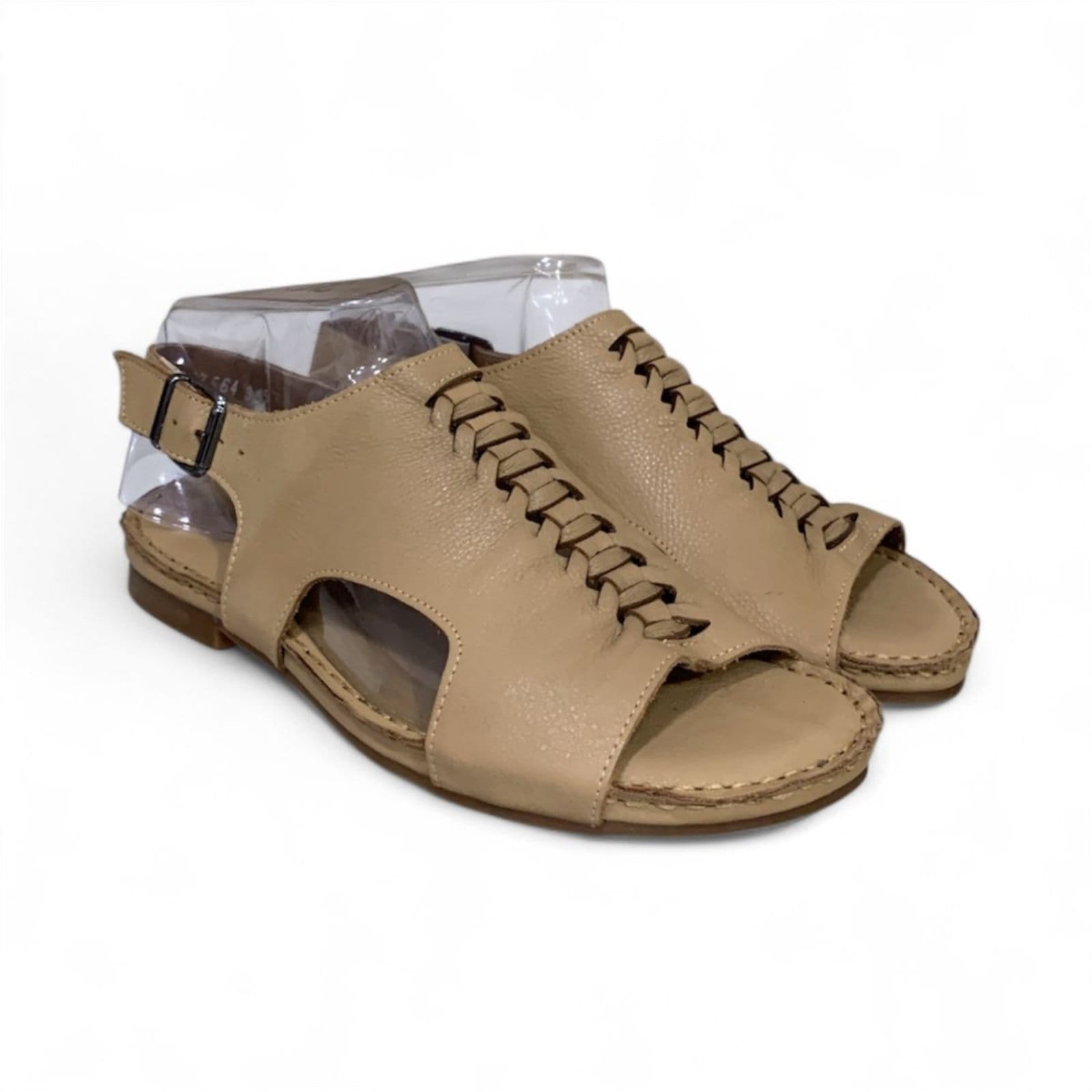 Vista 2 Sandália Feminina Moscardini em Couro Drapeado 347564 Palha Moscardini bege