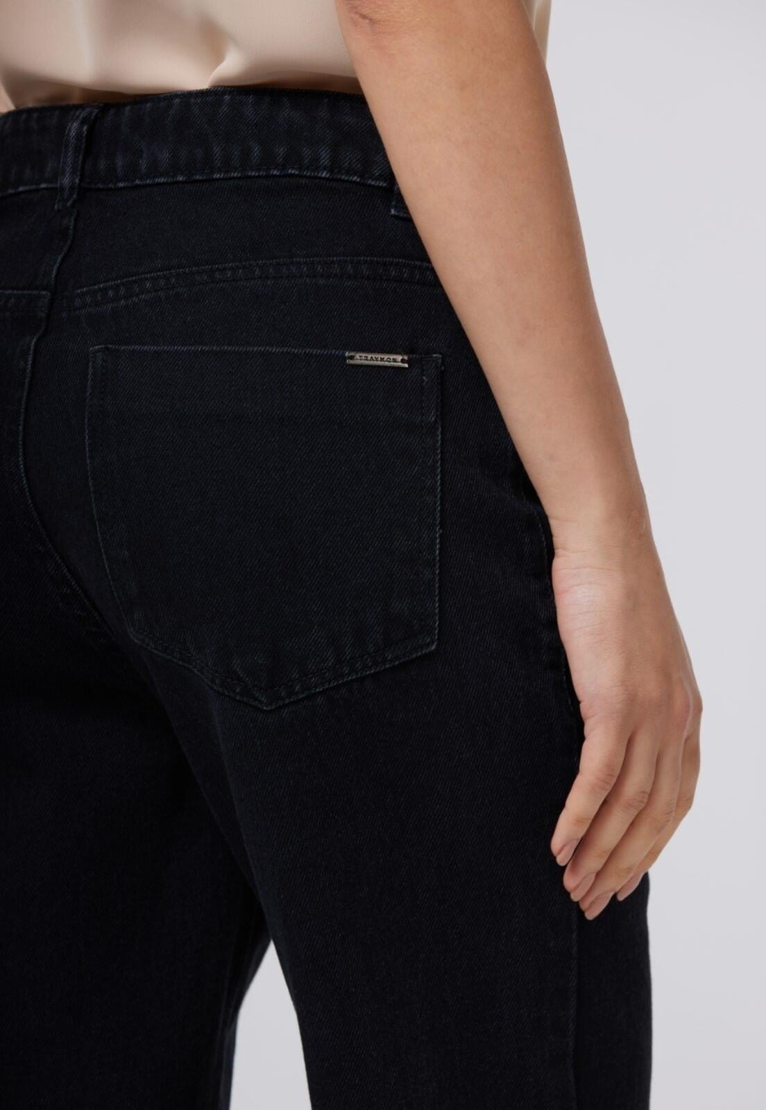 Vista 2 Calça Jeans Traymon Wid Leg 5 Bolsos Traymon preto