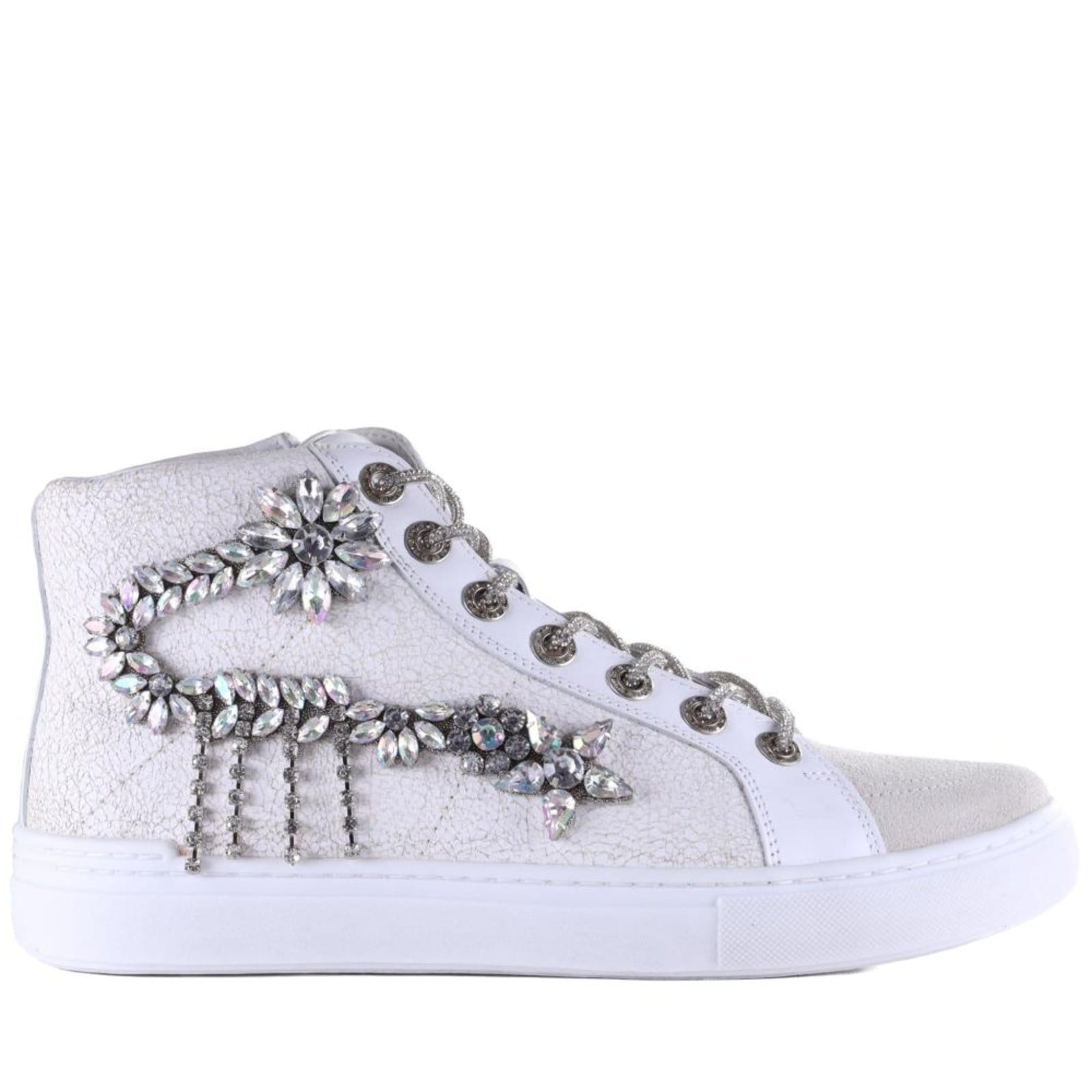 Vista principal Tênis Feminino Zariff Cano Alto com Pedrarias Glw170 Branco Zariff incolor