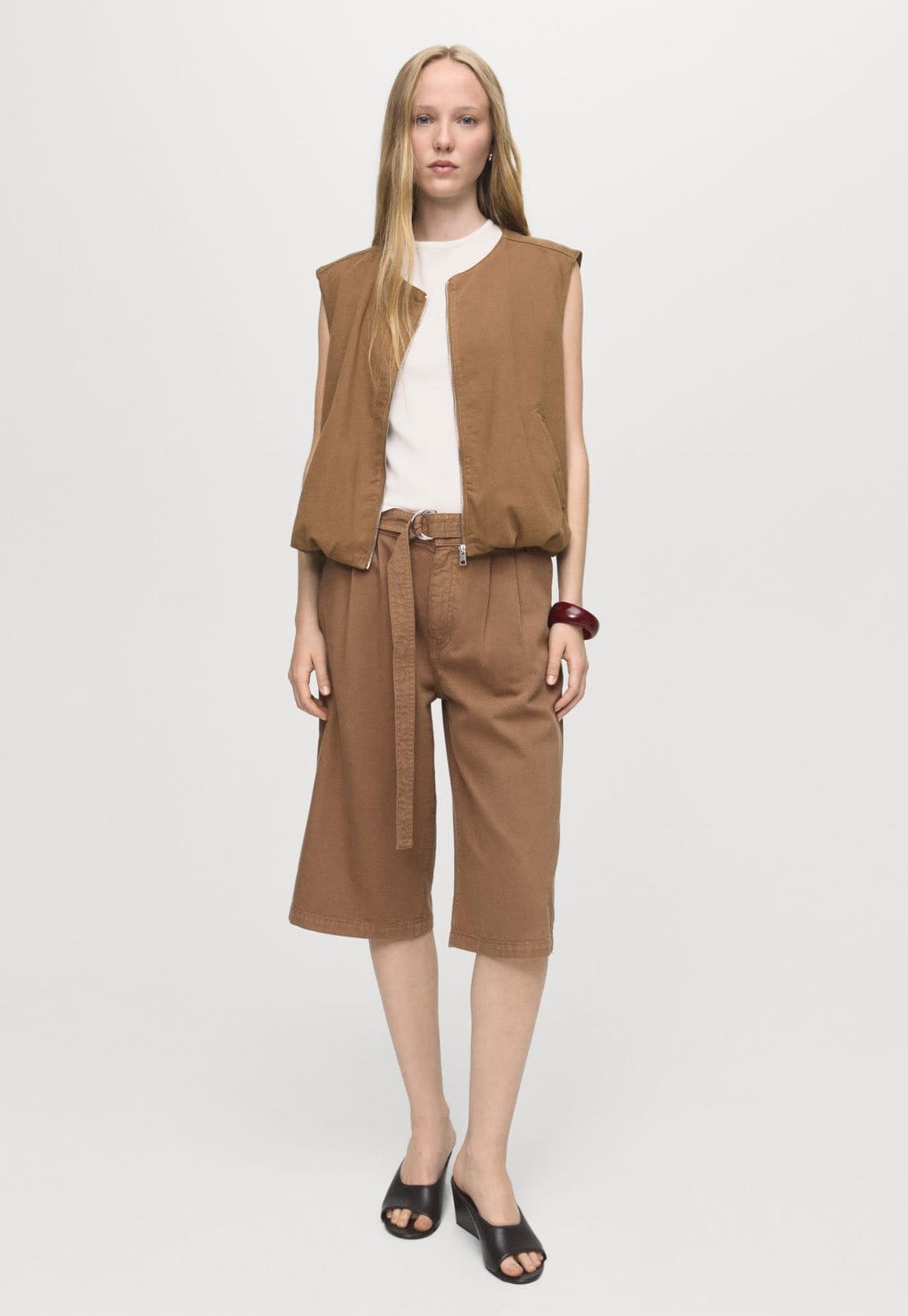 Vista 2 Bermuda Feminina Mango Doris Cintura Alta Mango marrom