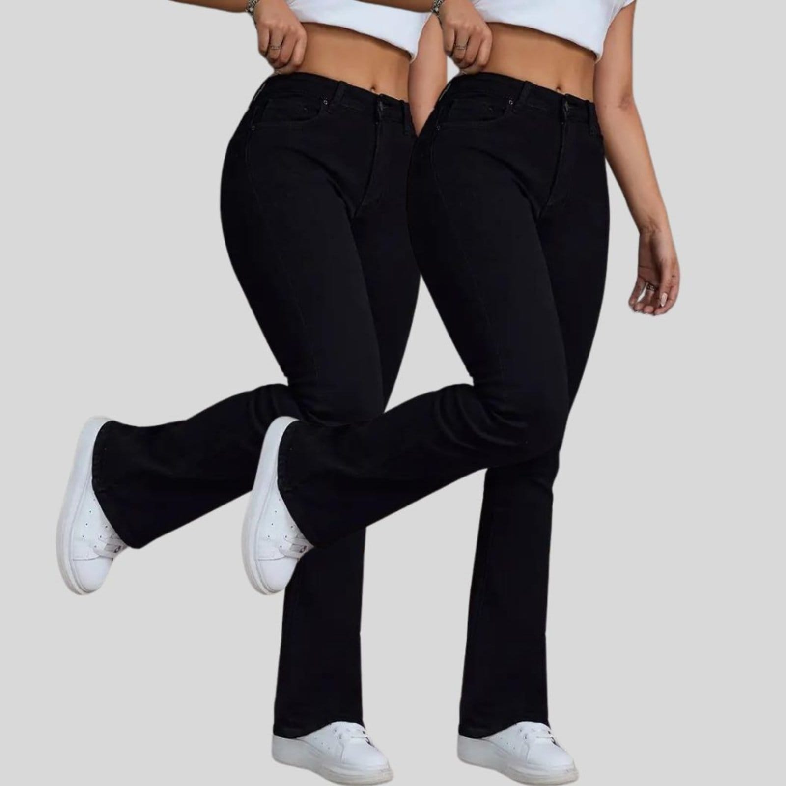 Kit 2 Calça Flare Jeans Feminina Tex Jeans Boca de Sino Cintura Alta Modeladora com Elastano Preta