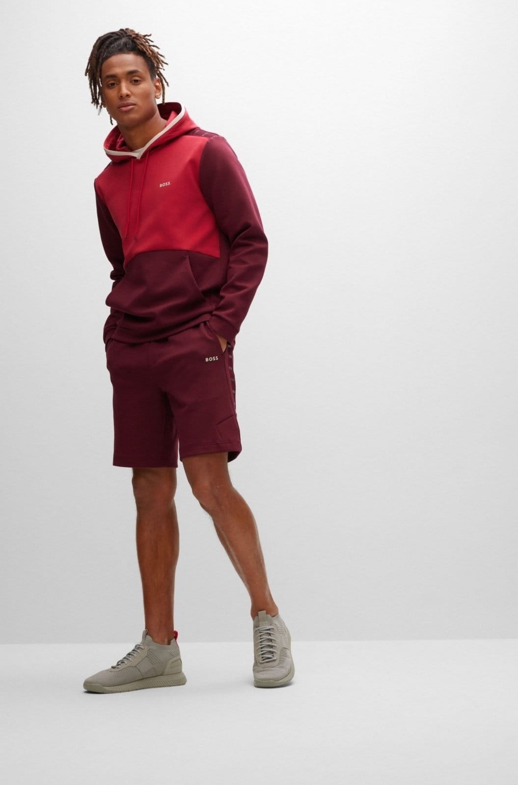 Vista 2 Blusa De Moletom Em Mistura De Algodão Color Block Boss rosa