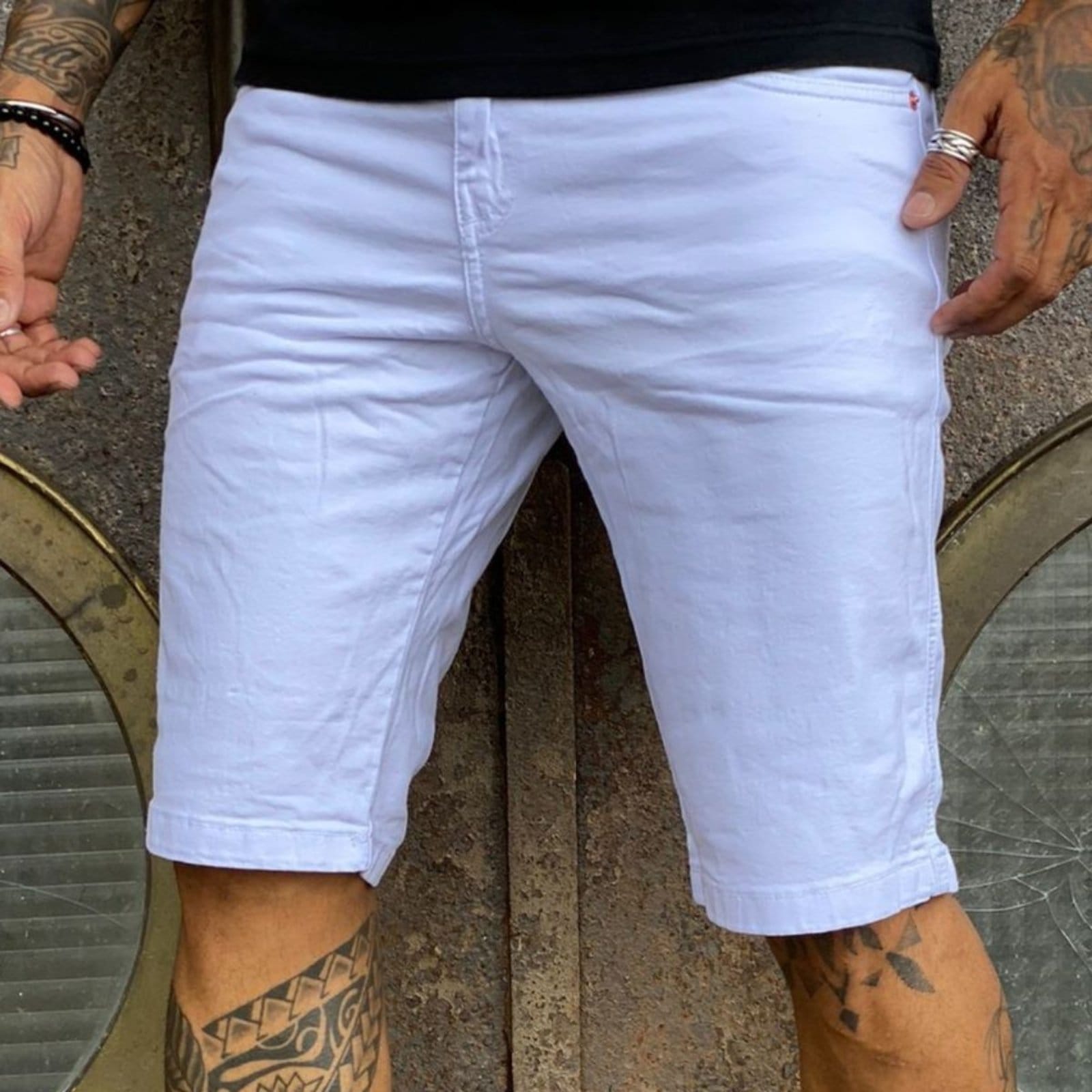 Bermuda Branca Lisa Sarja Masculina Alleppo Jeans Genebra