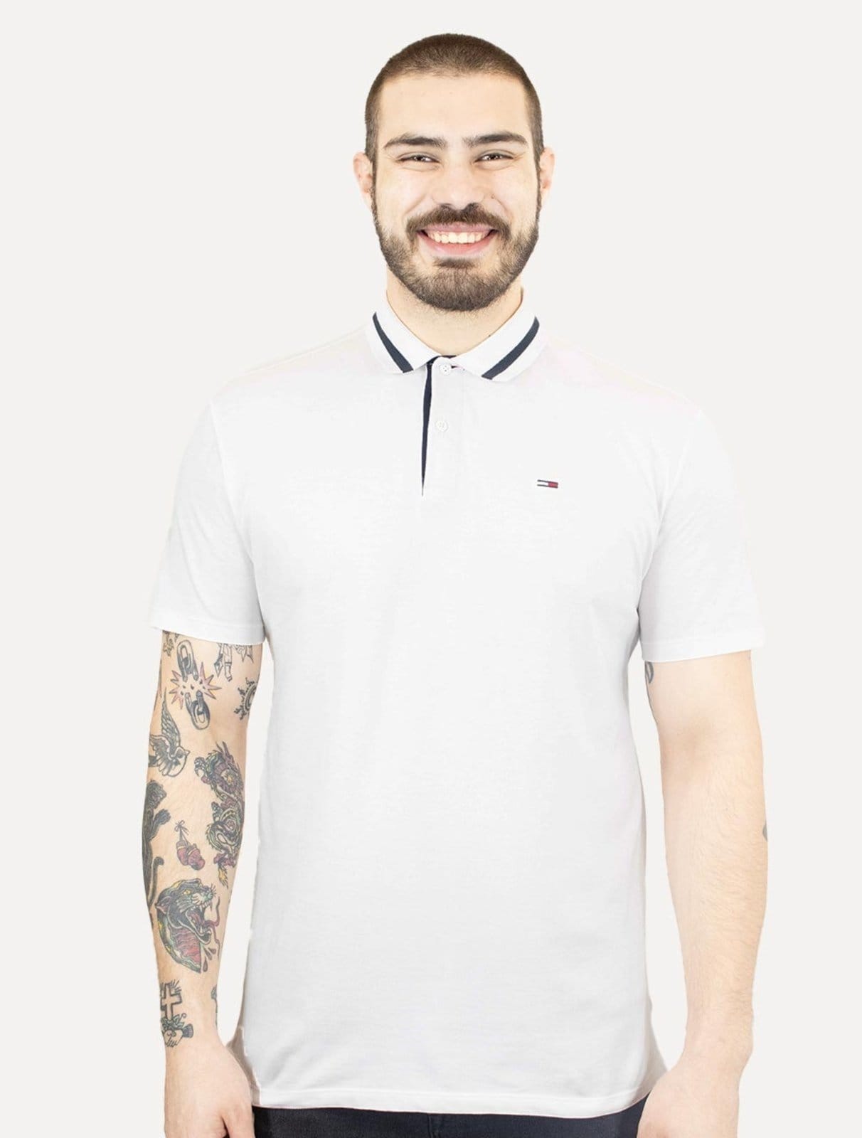 Polo Tommy Jeans Masculina Piquet Neck Branded Branca