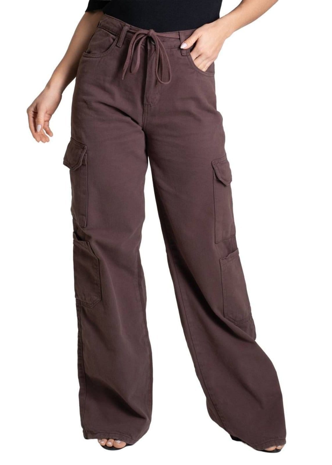 Vista principal Calça Sarja Sawary Wide Leg - 279524 Sawary marrom