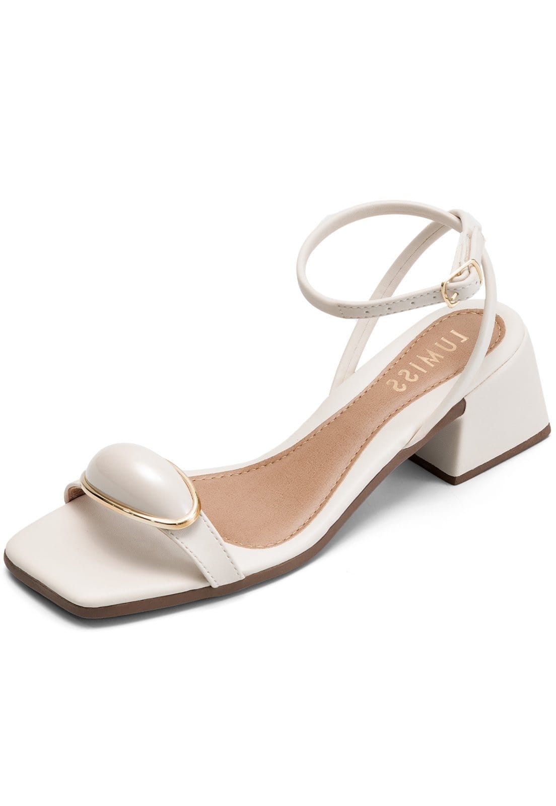 Sandália Feminina Lumiss Salto Baixo Confortável Enfeite Metalizado Blogueira Off White