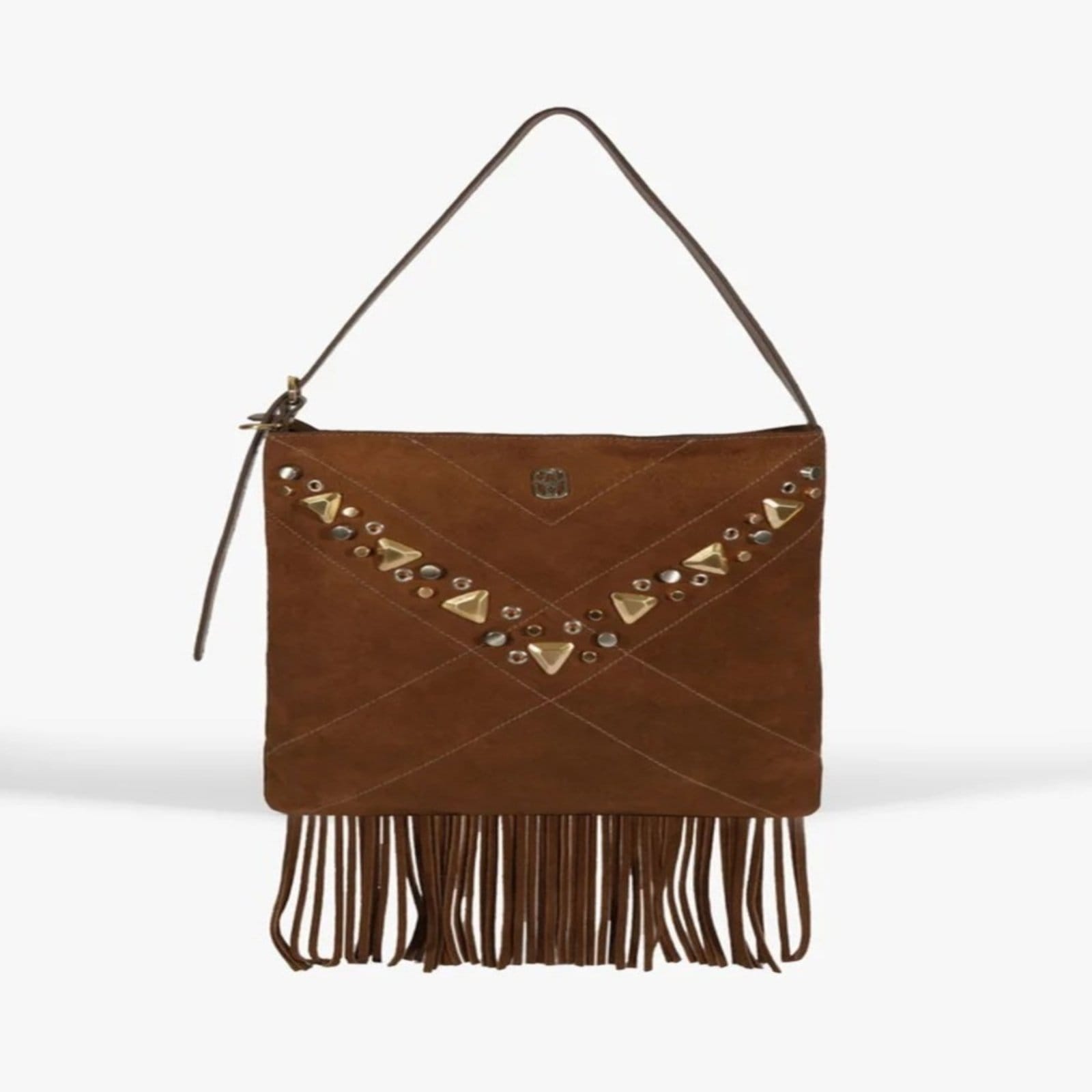 Bolsa Schutz Mally Tiracolo Pequena Franjas Marrom Pecan Brown