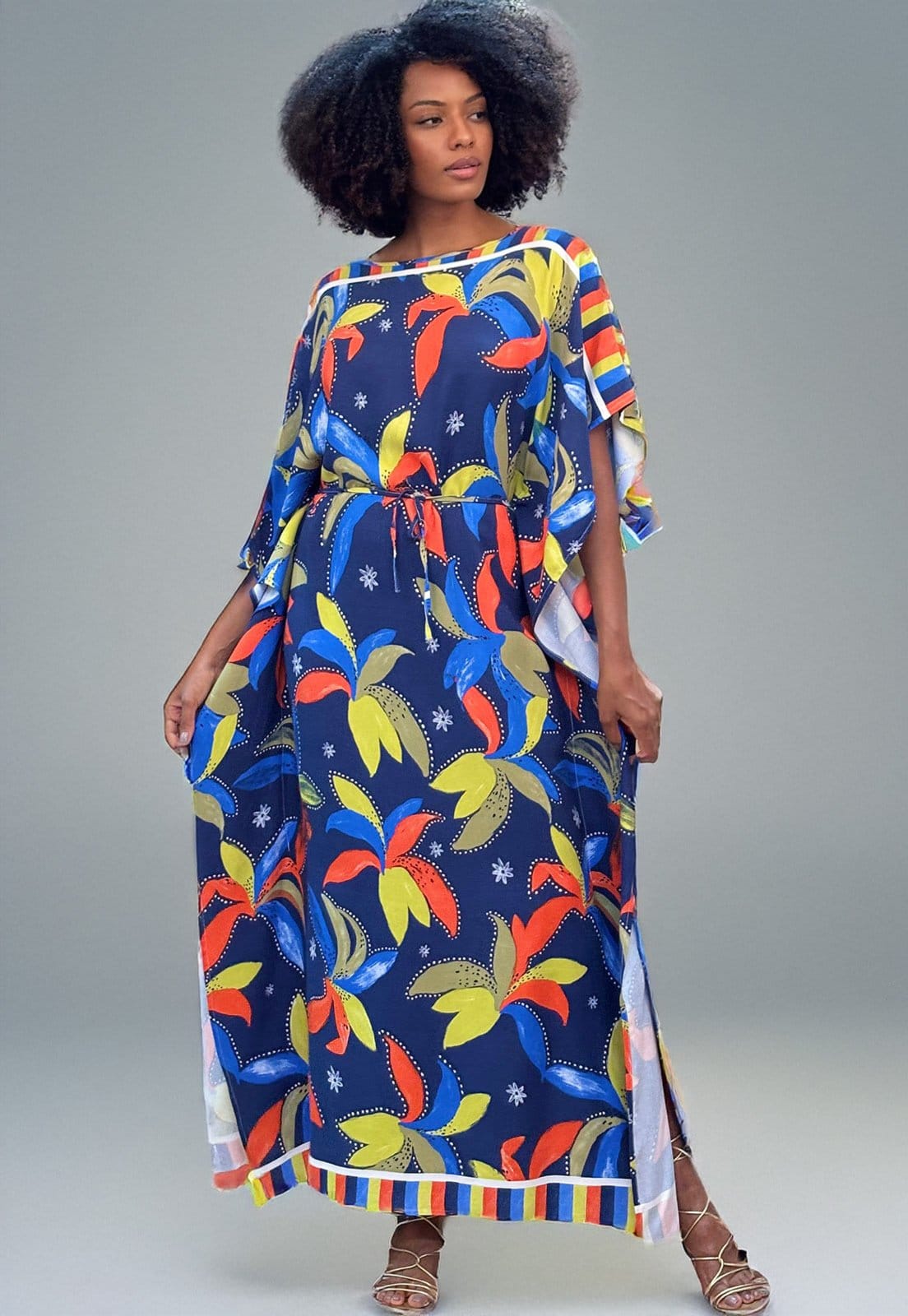 Vista principal Vestido Amazonia Vital Kaftan Viscose Longo Estampa do Pantanal Amazonia Vital azul/estampado/verde azul