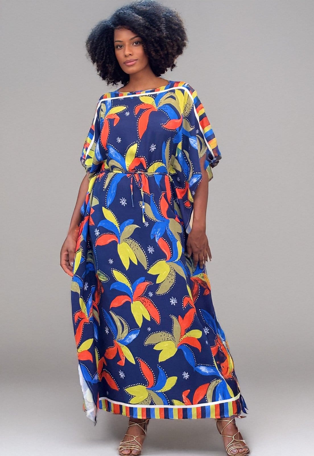 Vista 2 Vestido Amazonia Vital Kaftan Viscose Longo Estampa do Pantanal Amazonia Vital azul/estampado/verde azul