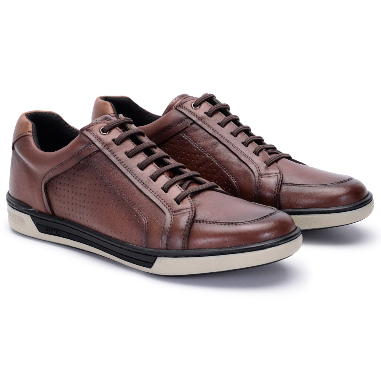 Vista 2 Sapatênis Tênis Casual Ferrile Em Couro Cor Café 15302 Ferrile marrom