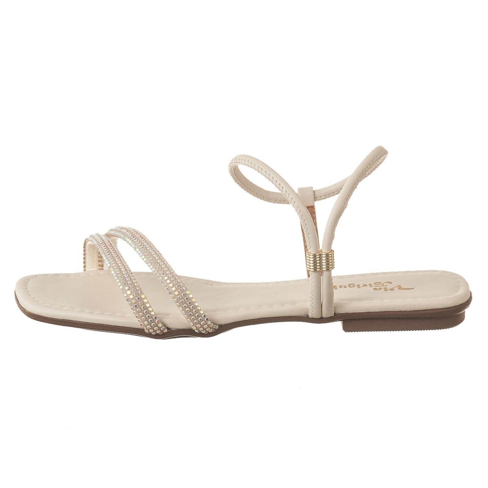 Vista 2 Sandália Feminina Rasteira C/ Brilhos Strass Moda Conforto OffWhite VIA BIRIGUI bege offwhite