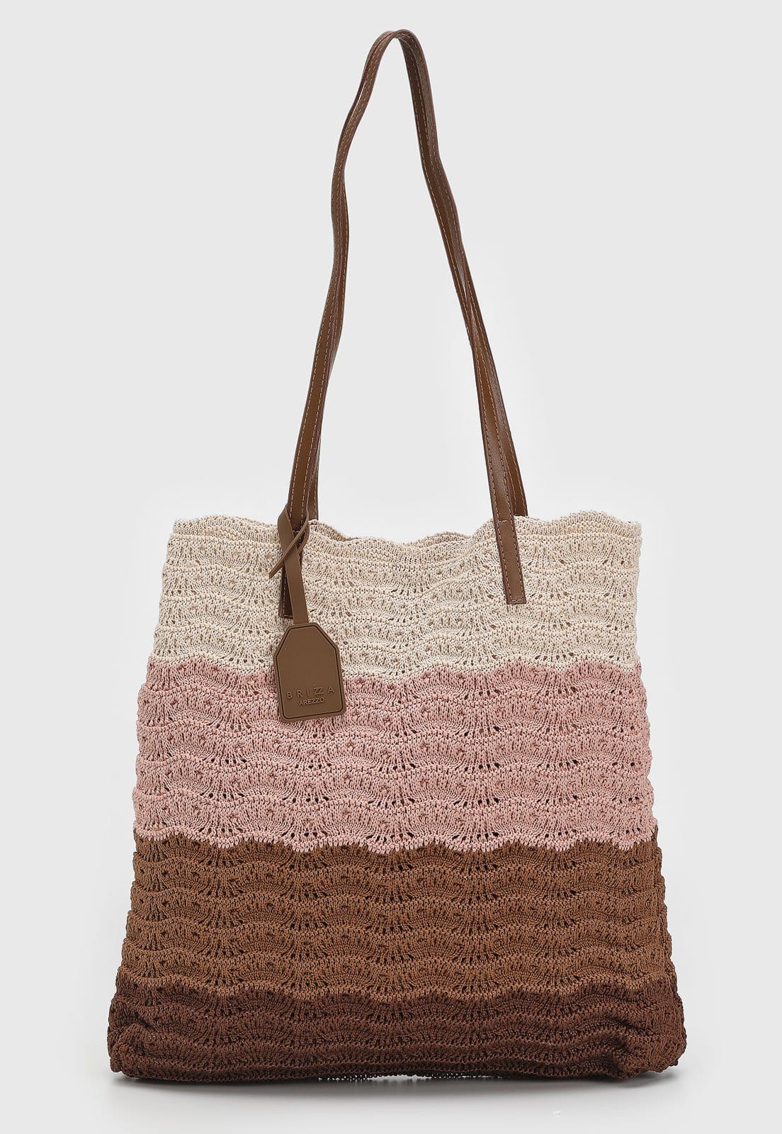 Bolsa Feminina Brizza Arezzo Textura Crochê Bege e Rosa Claro e Marrom