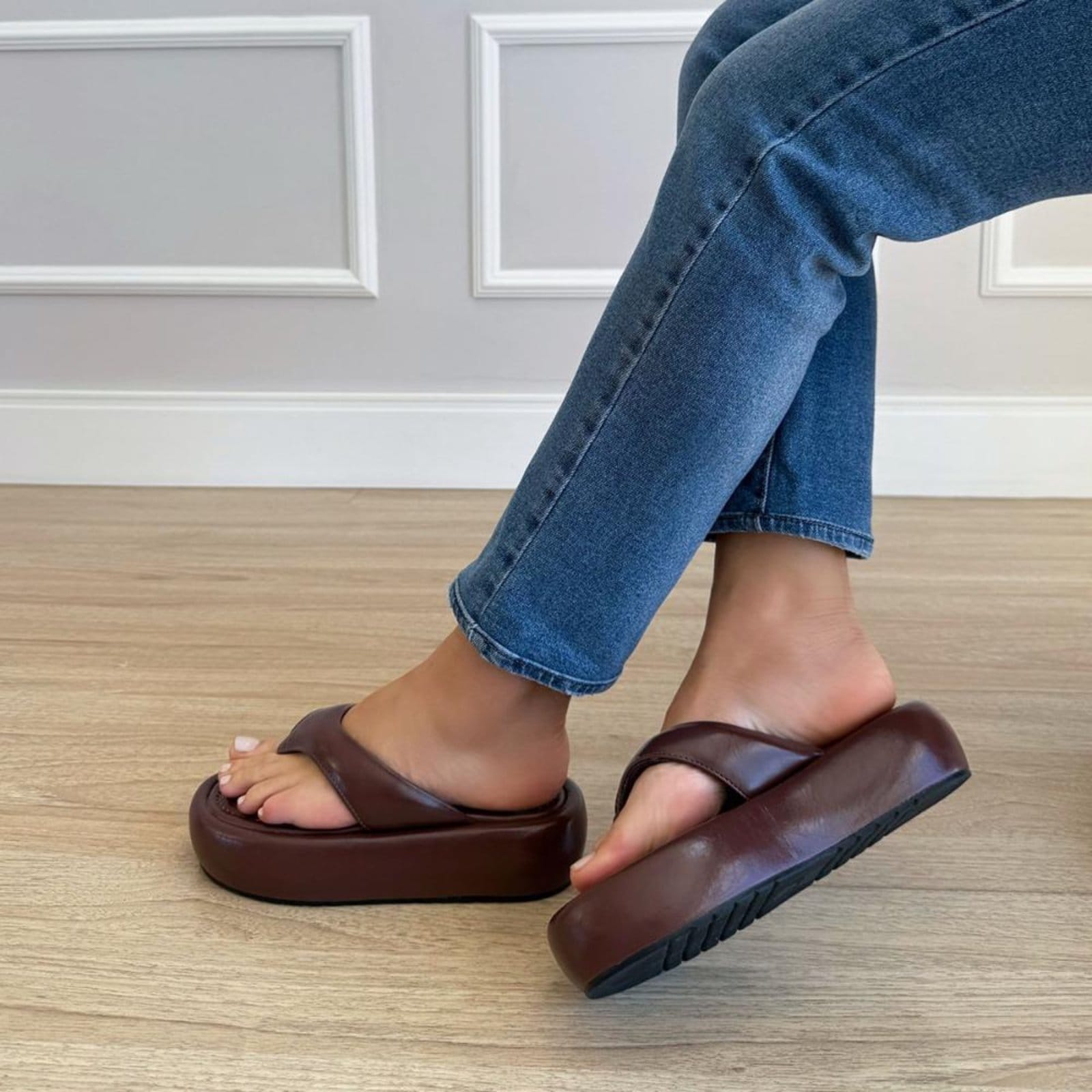 Vista 2 Alice - Flat Plataforma Confort Damannu Shoes marrom