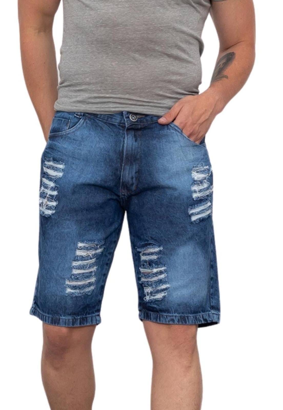 Bermuda Masculina Jeans Tempo Hábil Rasgada Destroyed Casual