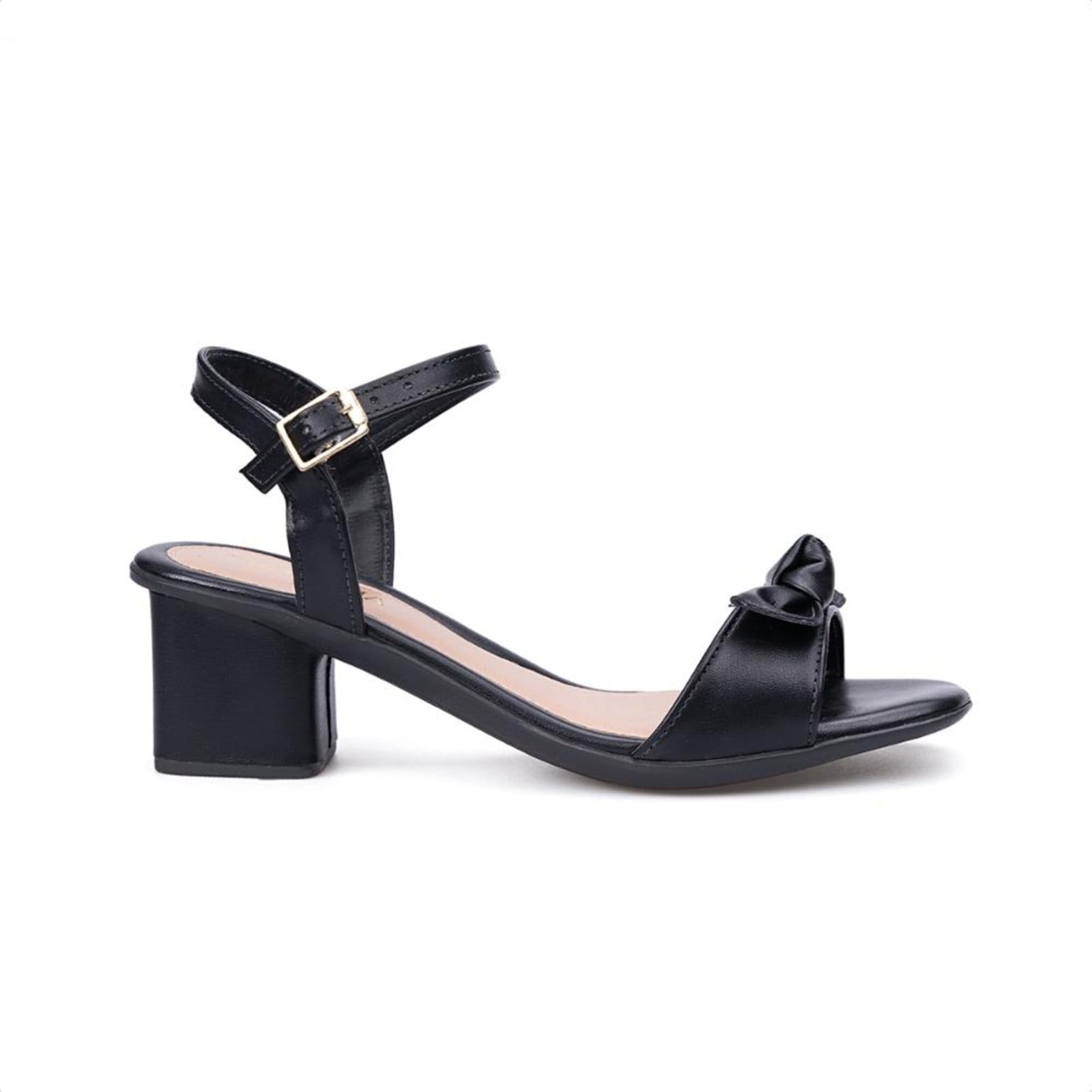 Vista 2 Sandália Feminina Preta Salto Bloco Tira Com Laço Bico Redondo Domidona preto