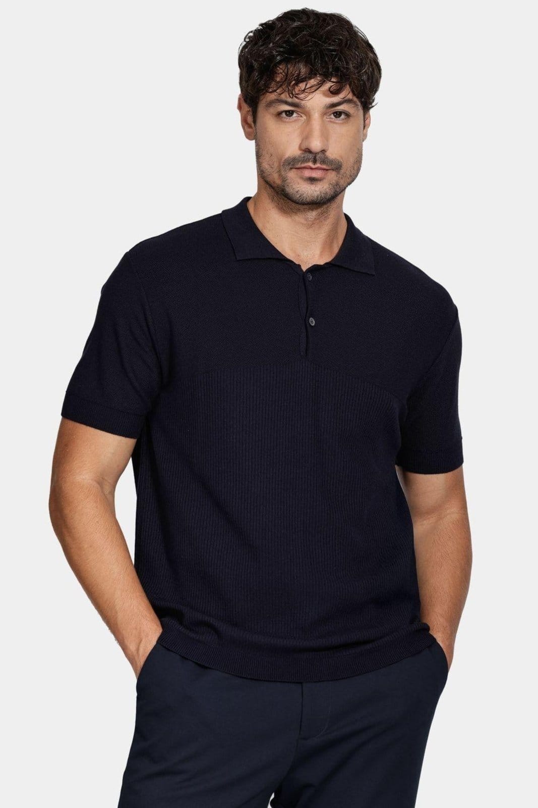 Vista 2 Polo Aramis Tricot Mc Mix Jacquard Marinho Aramis azul marinho