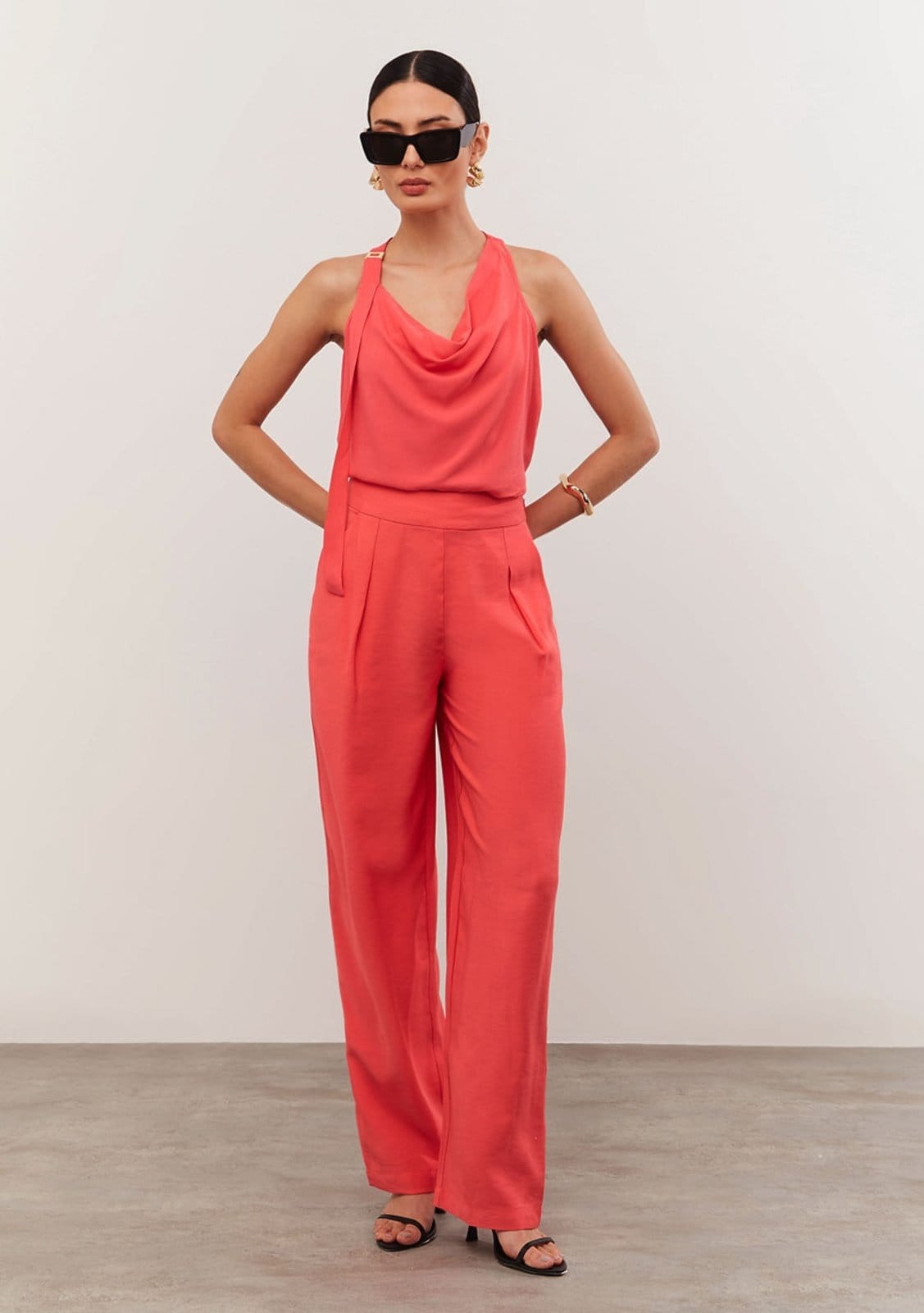 Vista principal Calça Iódice Wide Cós Alto Com Pence IÓDICE rosa