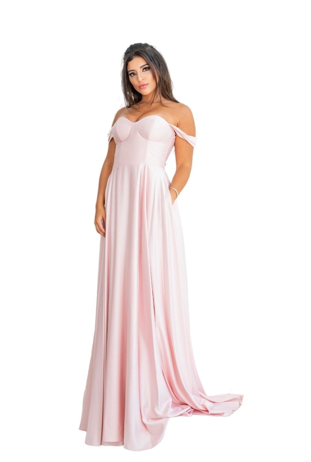 Vista principal Vestido Longo Especial Princesa Acinturado Festa Madrinhas Formatura Cia do Vestido pink/rosa/rosê rosa