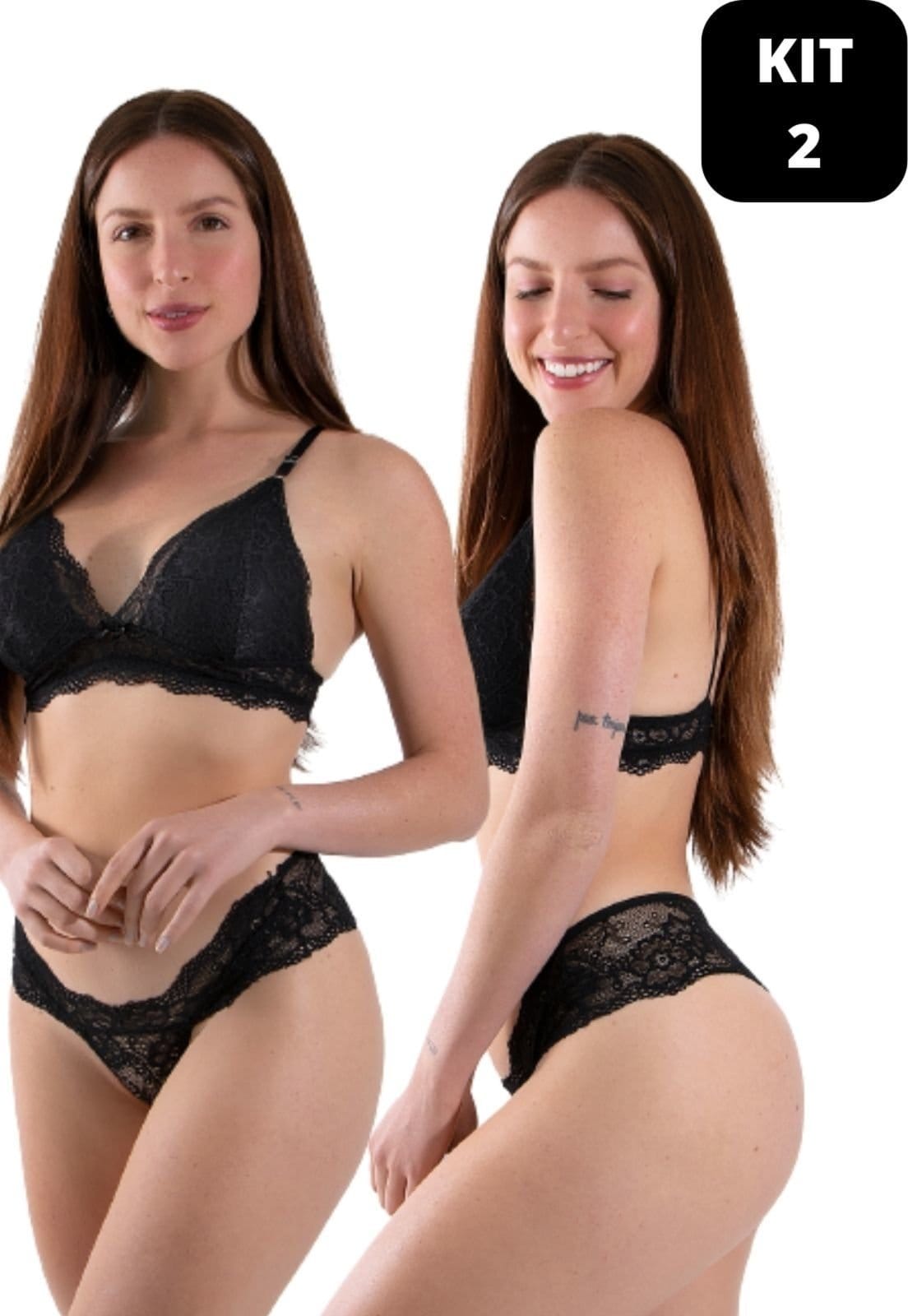 KIT 2 Conjunto Diluxo Dida Sem Bojo Renda