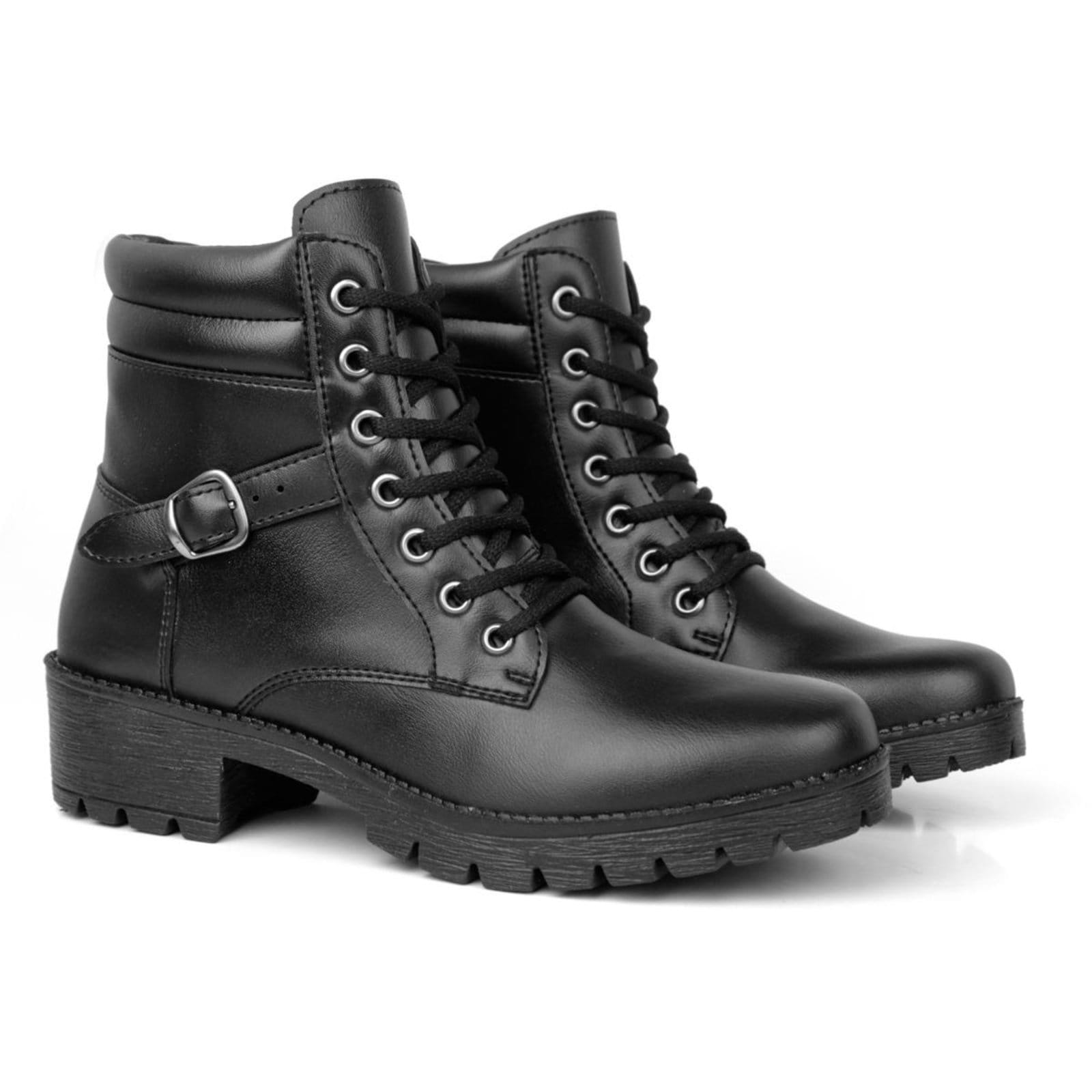 Bota Feminina Coturno Cano Curto Inverno Salto Grosso Tratorada