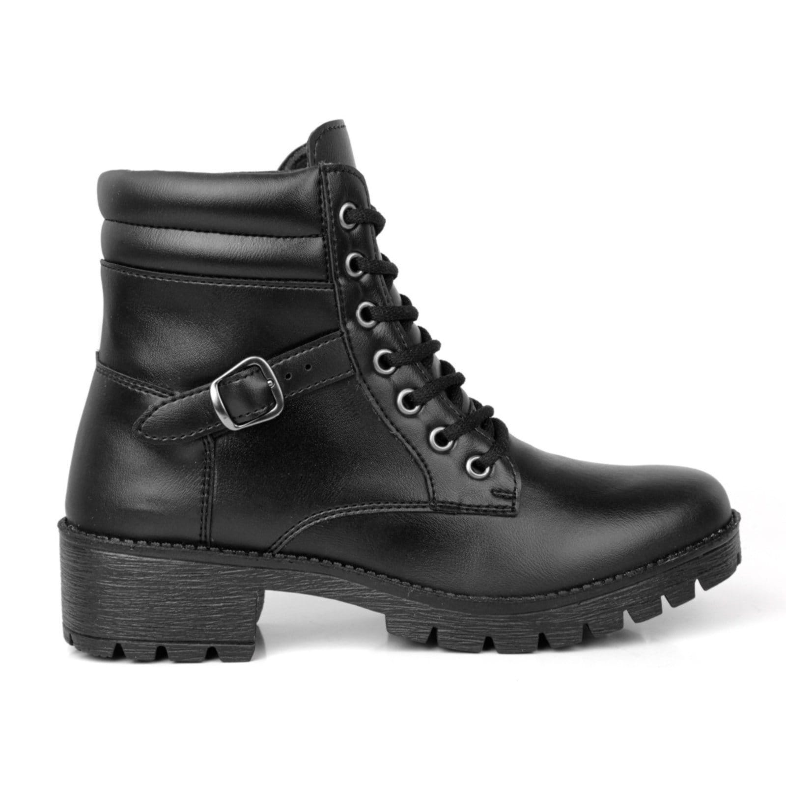Vista 2 Bota Feminina Coturno Cano Curto Inverno Salto Grosso Tratorada Sapatofran preto