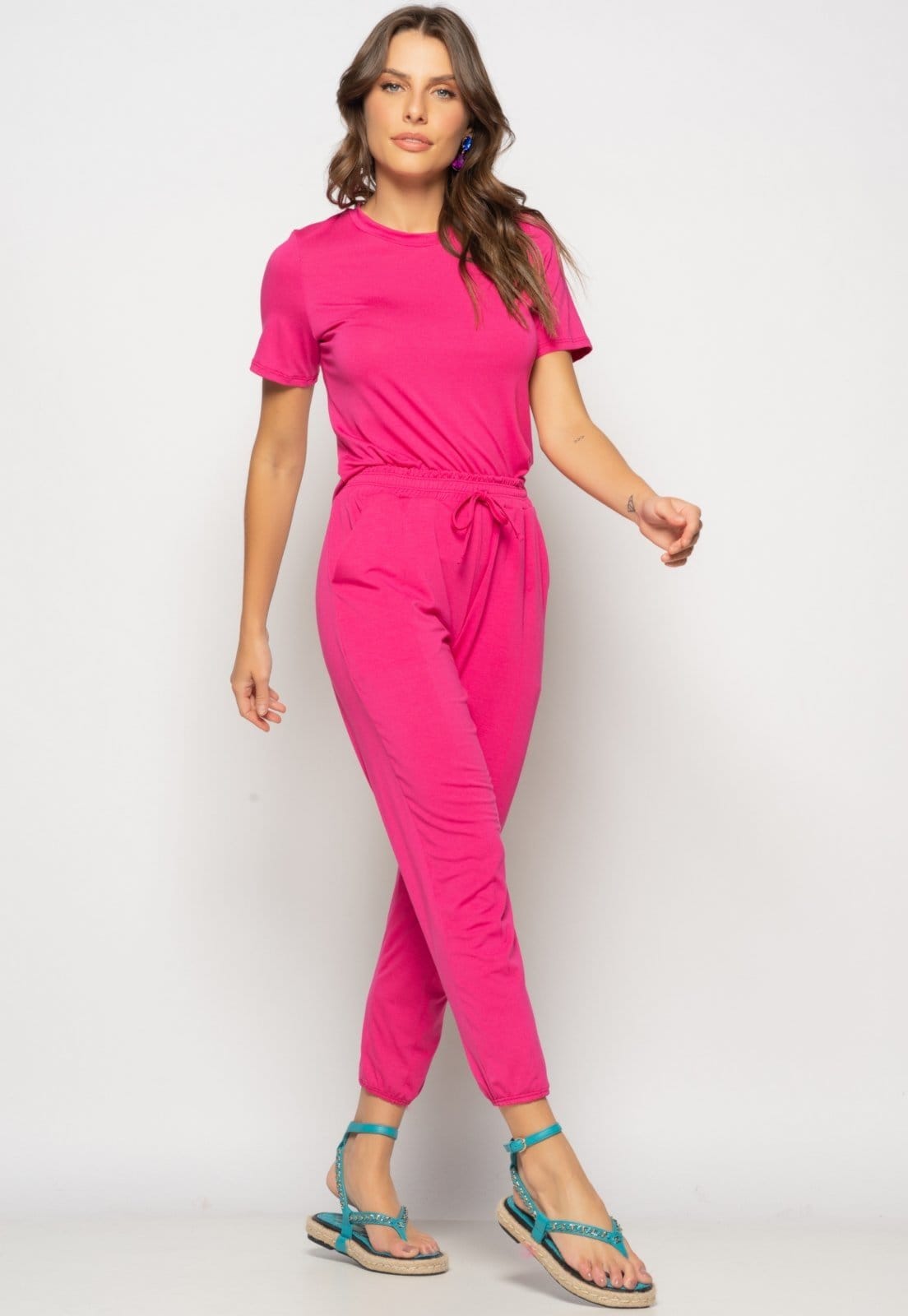 Vista 2 Conjunto Blusa Gola Redonda C e Jogger Recortes Malha Salvatore Pink Salvatore Fashion rosa pink