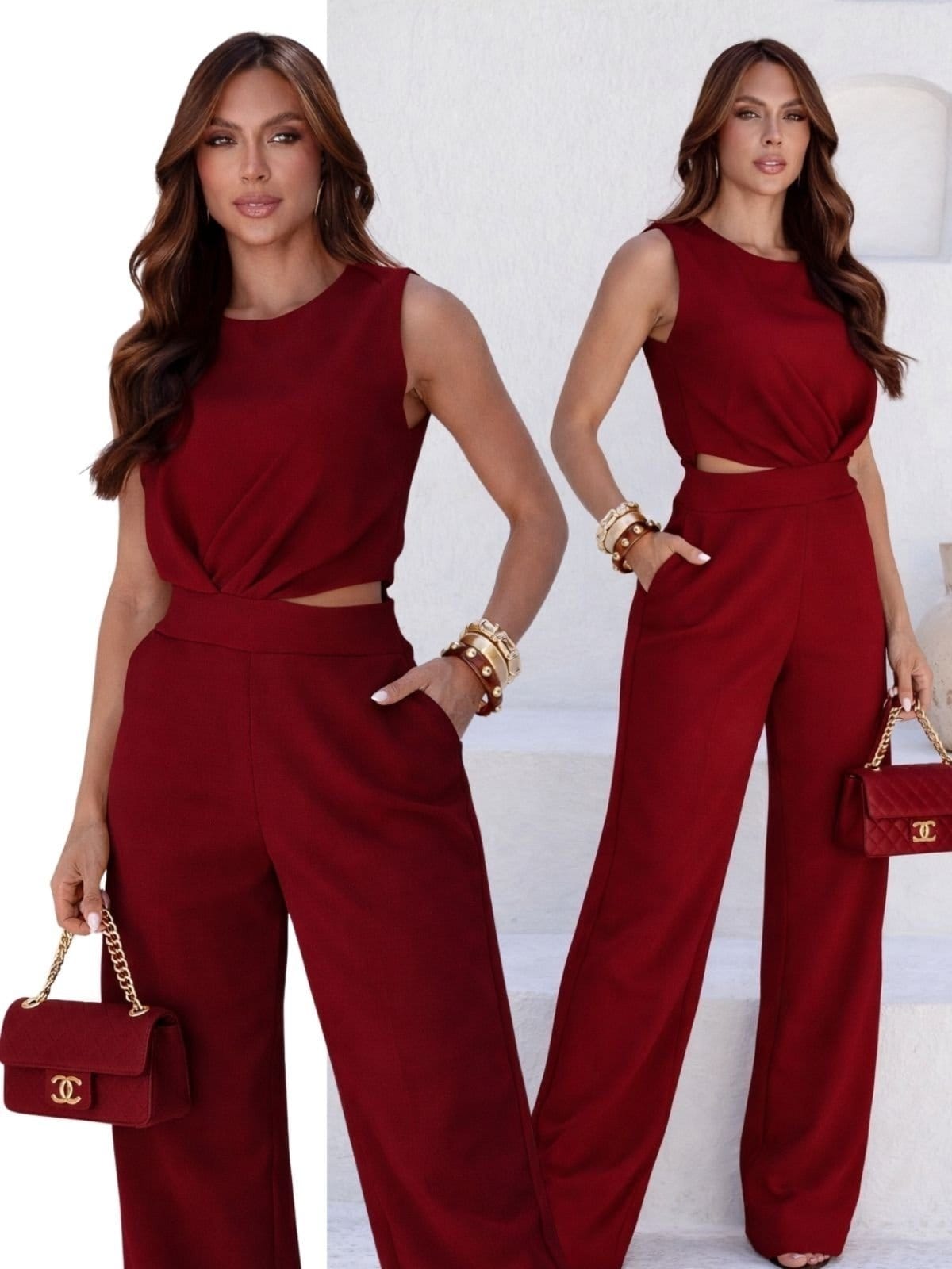 Macacão Feminino Longo Elegant Alfaiataria Vemelho Allegro