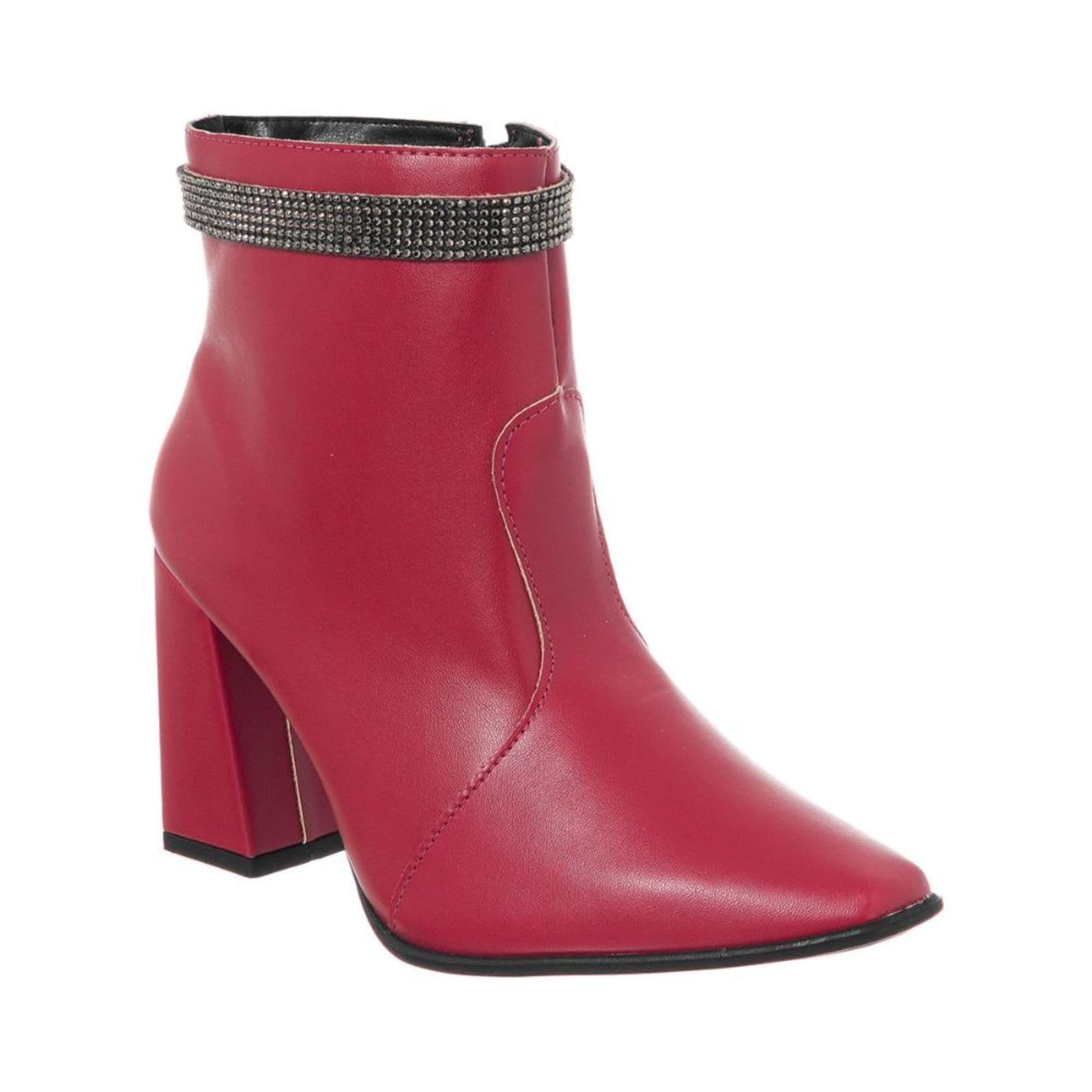 Bota Feminina Cano Curto Salto Alto Bico Quadrado Elegante Com Strass