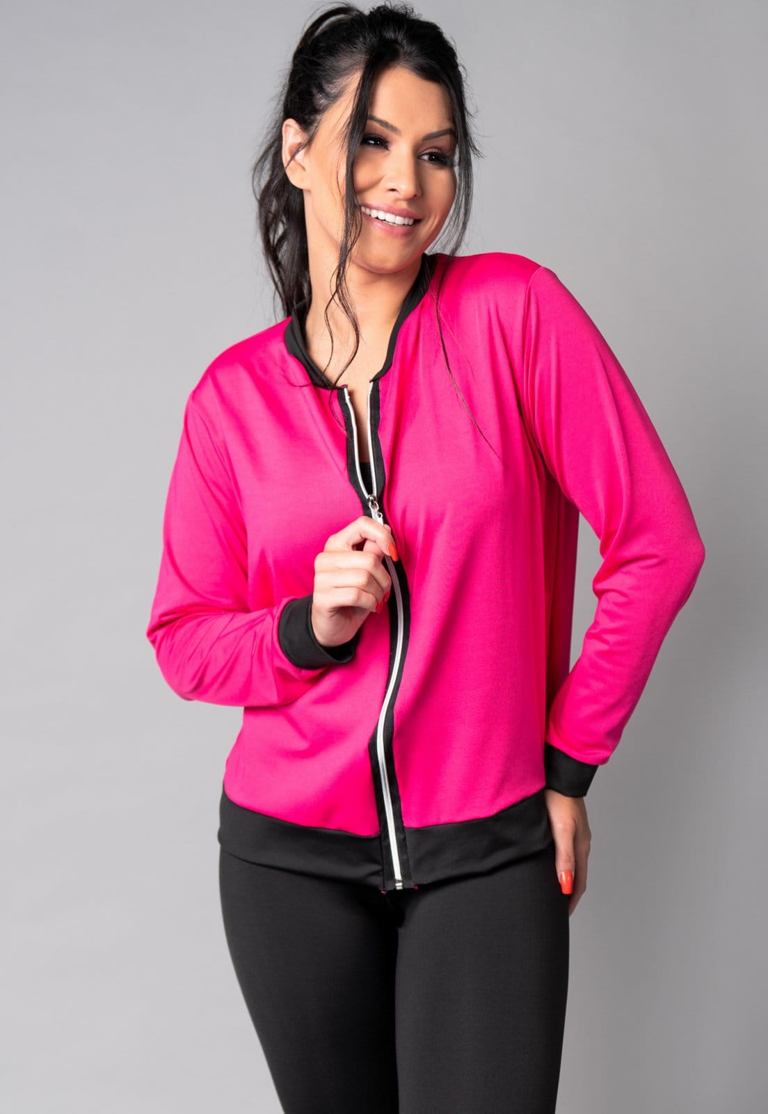 Vista principal Casaco MVB Modas Jaqueta Bomber Suplex Rosa Mvb Modas pink/rosa rosa