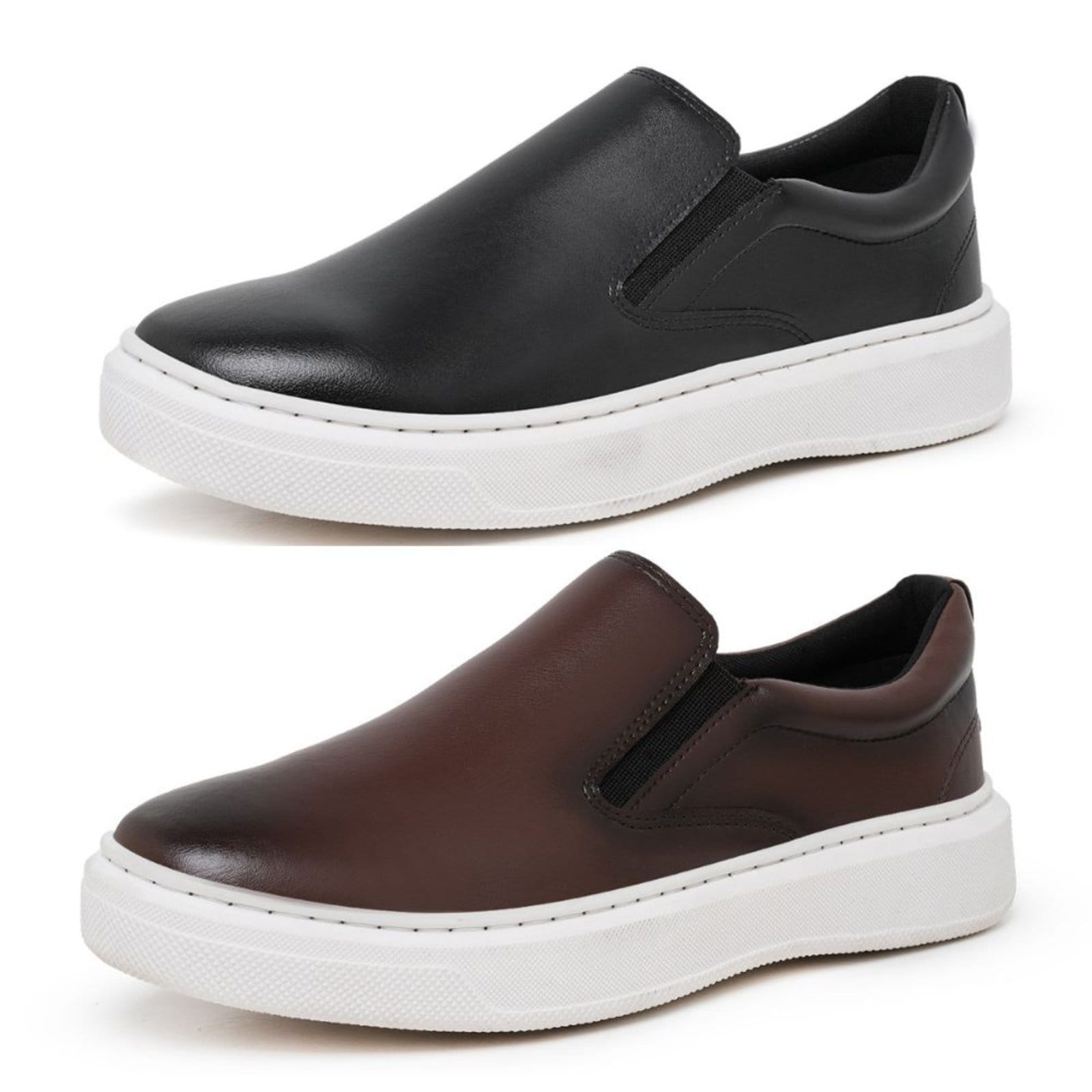 Vista principal Kit 2 Tenis Slip On Iate Masculino Confortável Casual e Yes Basic marrom/preto