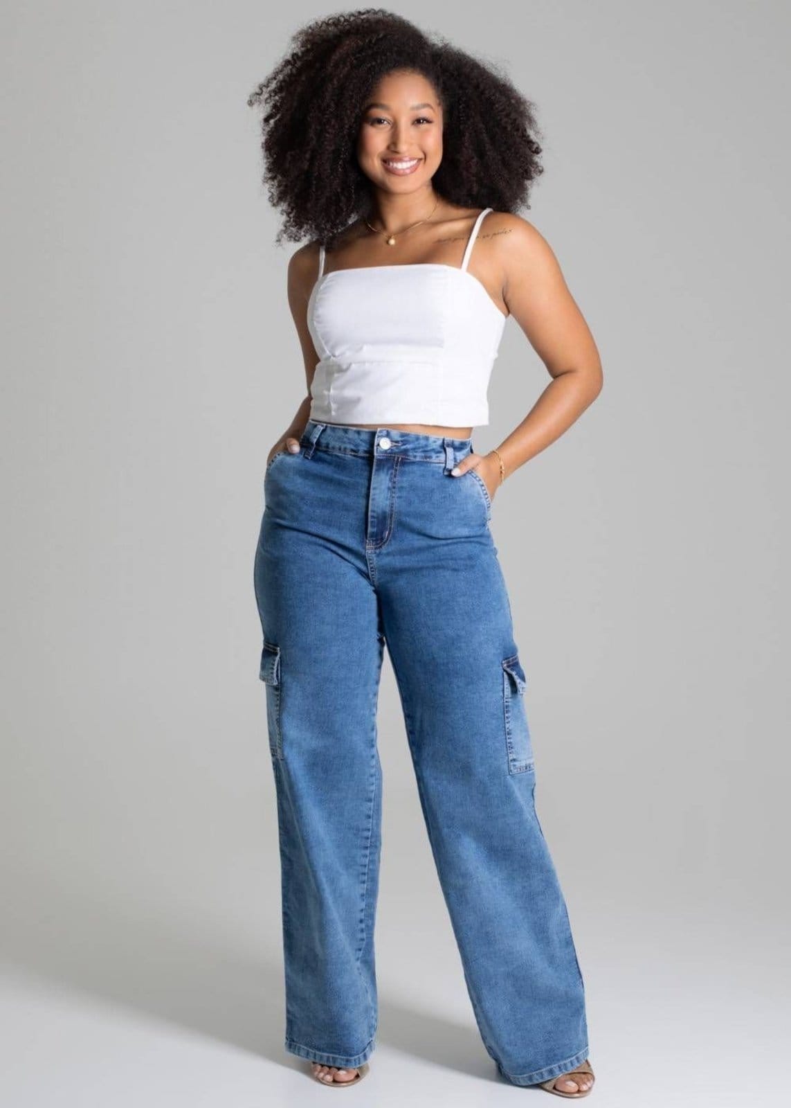 Vista 2 Calça Jeans Sawary Wide Leg - 277869 Sawary azul