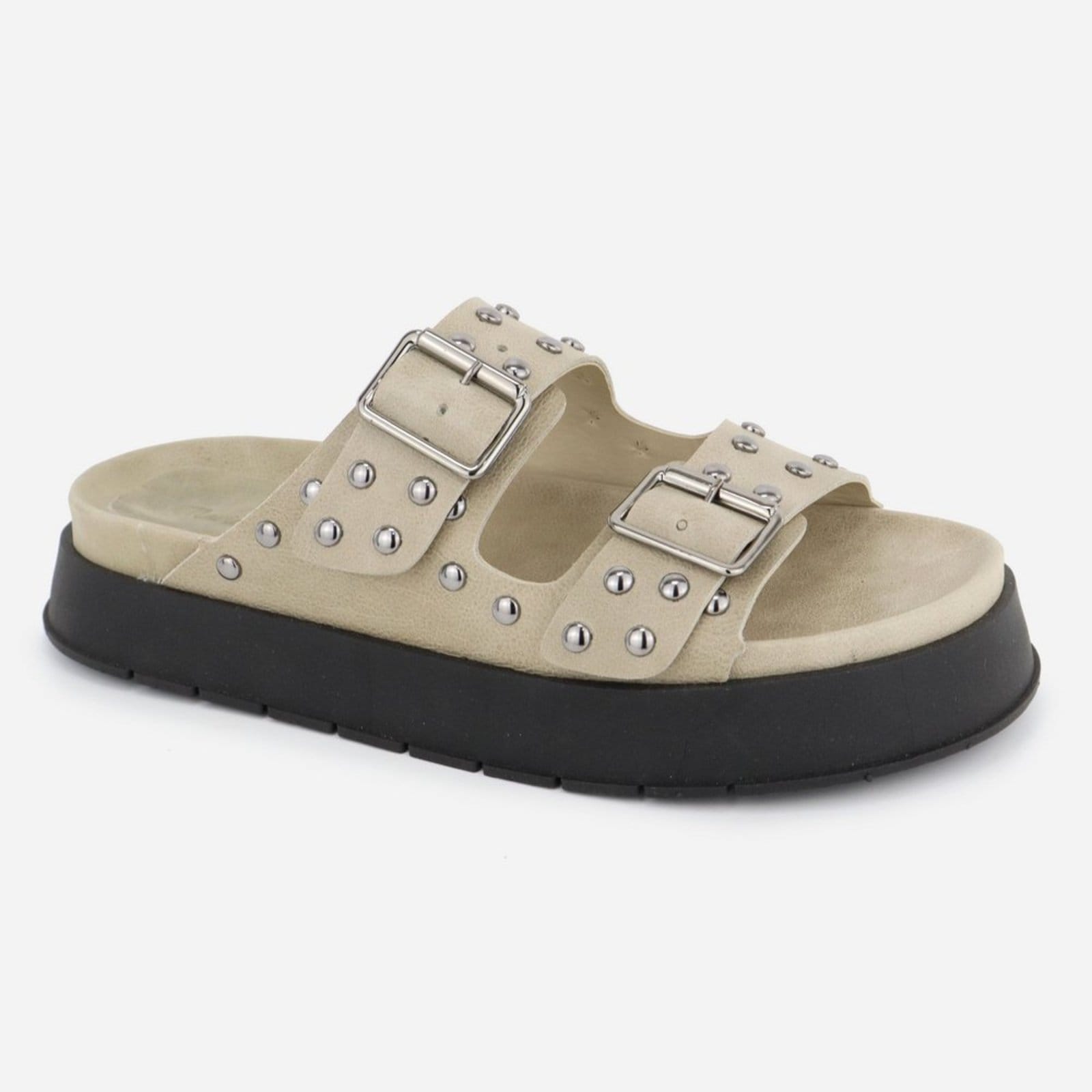 Vista 2 Sandália Off Grosso Salto Fácil Calce Maria Paula Couro White MARIA PAULA off-white white