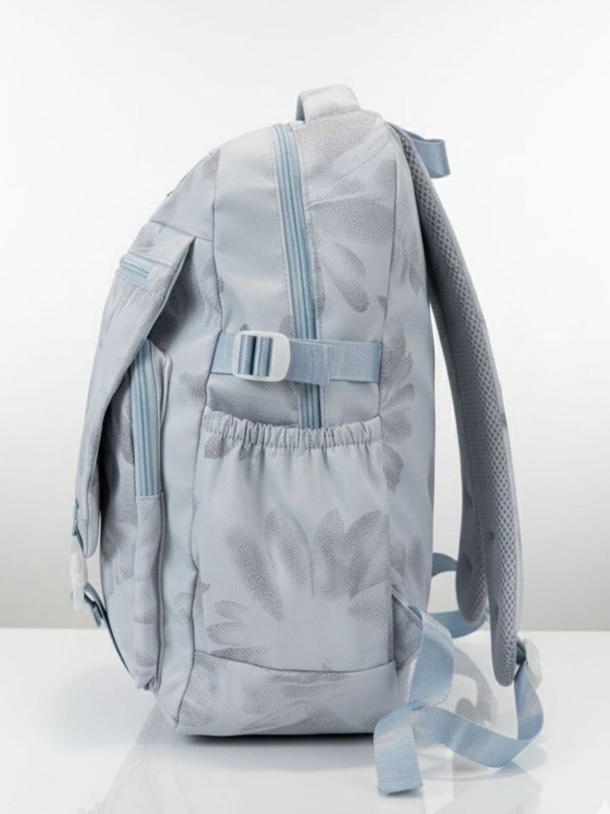 Vista 2 Mochila Feminina Minimalista Floral Escolar Trabalho Faculdade - 50271 Crocker azul