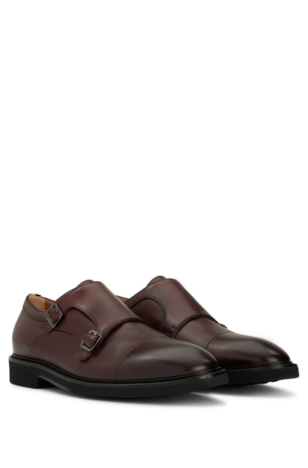 Sapatos Monk Duplo De Couro Com Palmilha Acolchoada