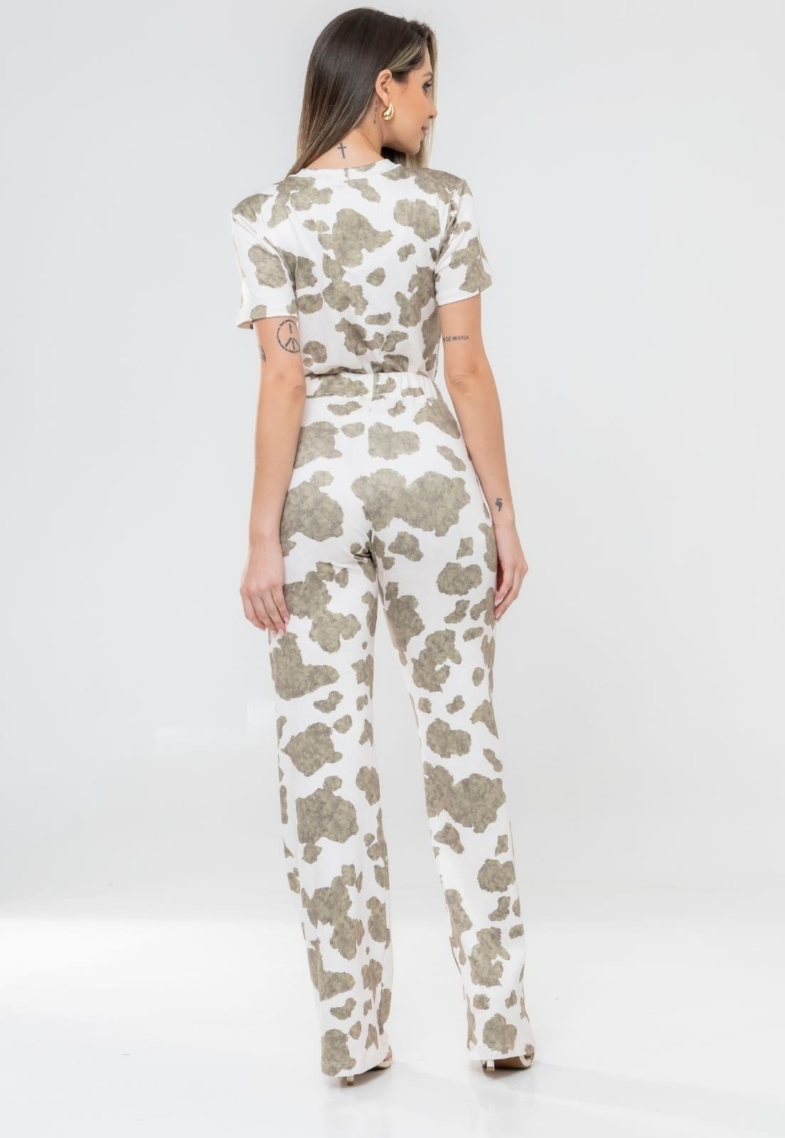 Vista 2 Calca Feminina Pantalona Malha Liz Com Elastano Cordao Ajustavel Animal Print Docce Mulher verde