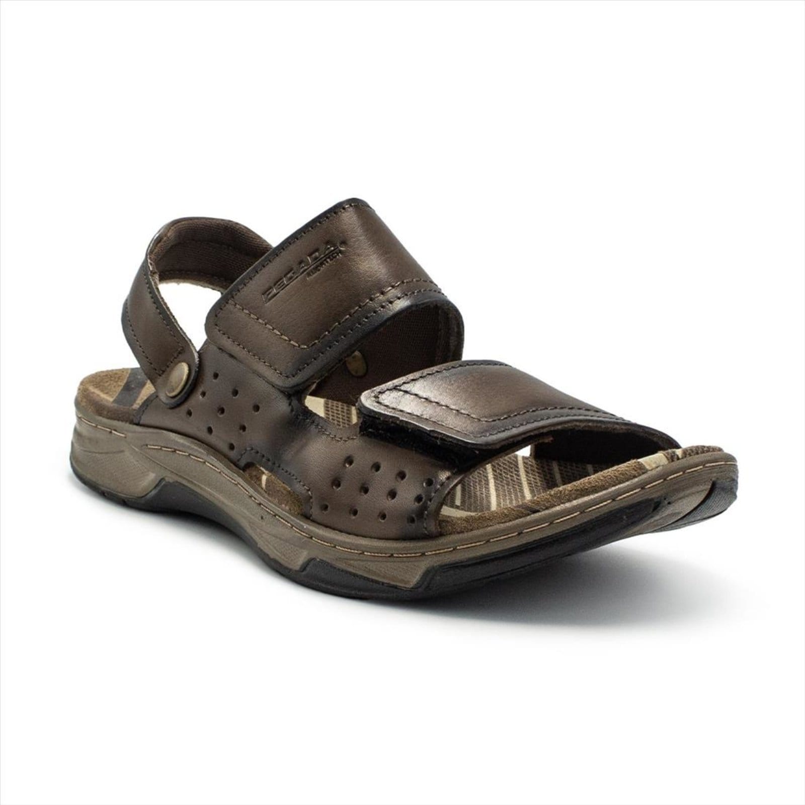 Vista 2 Sandália Pegada Masculina Couro Tiras Duplas 2 em 1 132254 PEGADA marrom