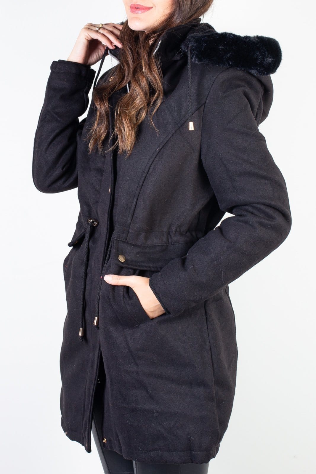 Vista 2 Jaqueta Enluaze feminina lã batida sintética 84286 Enluaze preto