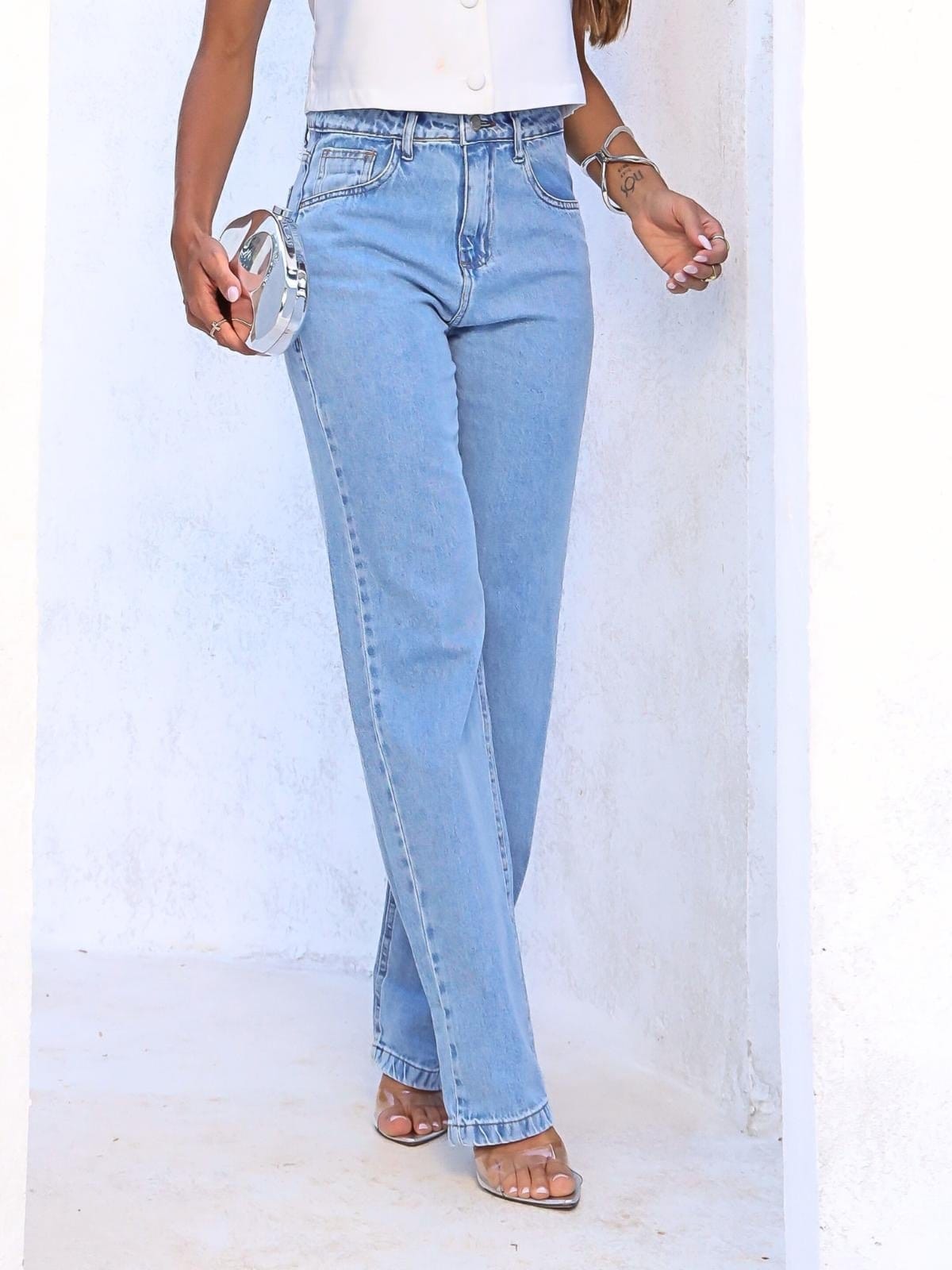 Vista principal Calça Jeans Reta Clara Crawling azul