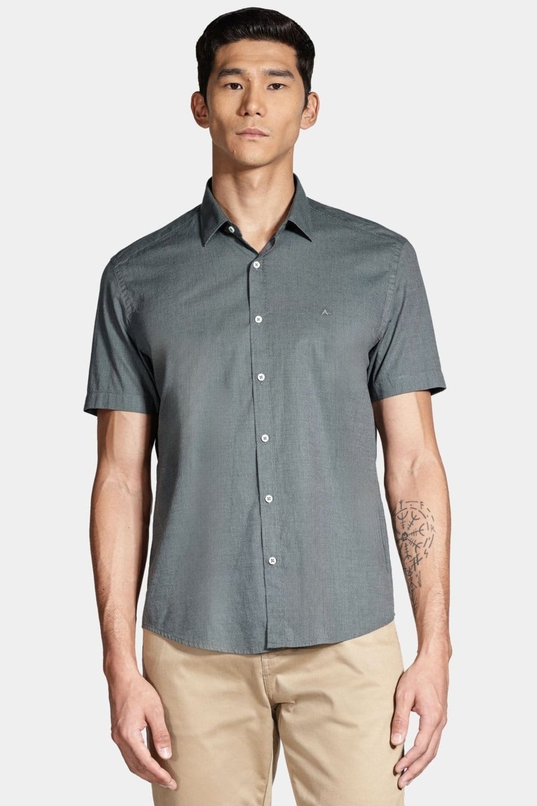 Camisa Aramis Manga Curta Regular Fil a Fil Verde Escuro