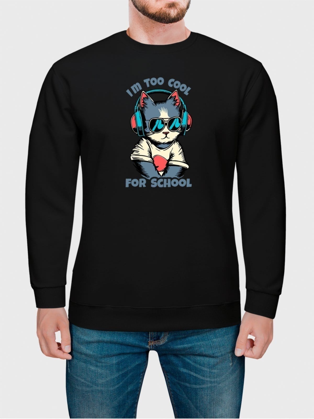 Moletom Gola Redonda Masculino Flanelado Estampa Gatinho Gato De Óculos