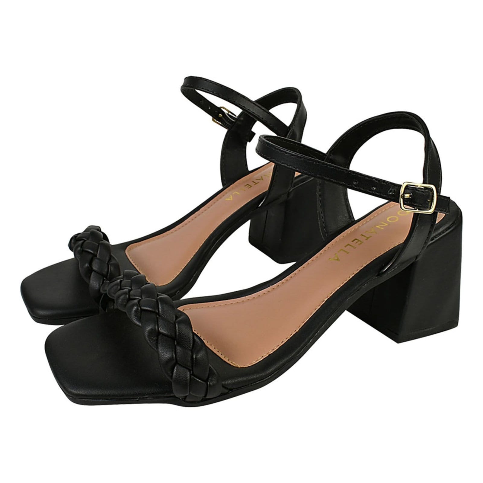 Sandália Feminina Salto Alto Donatella Shoes Bico Quadrado Casual Trança Confort Santorine