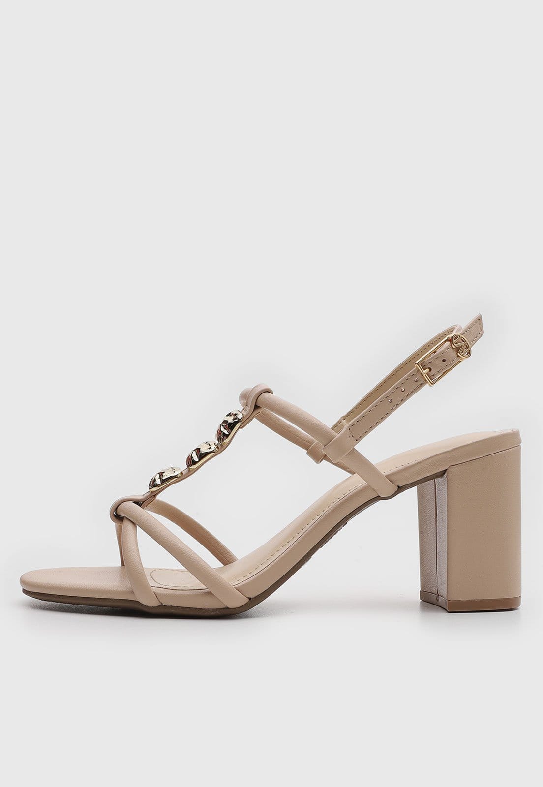 Sandália Feminina Via Marte Salto Bloco Tiras Corrente Dourada