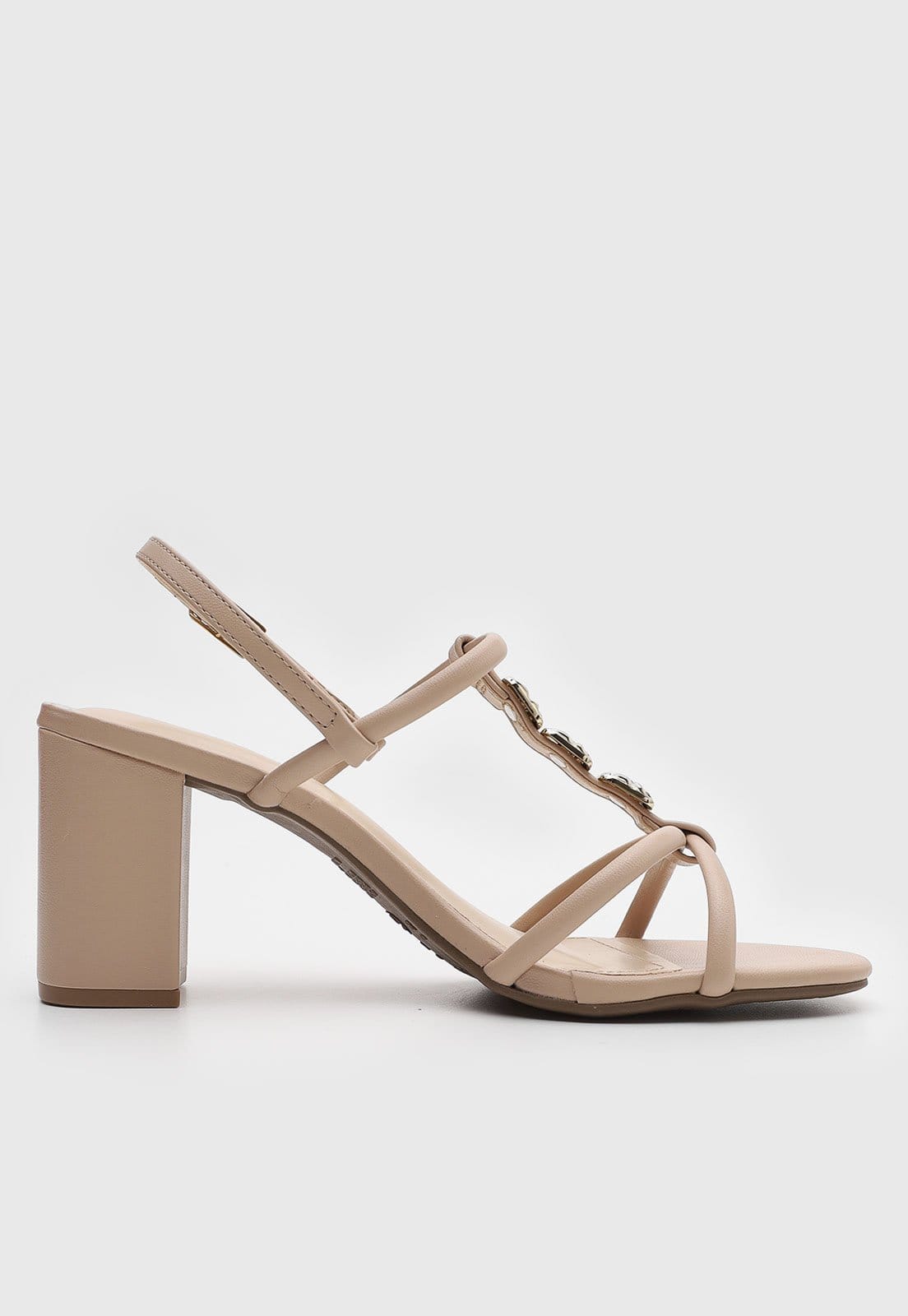 Vista 2 Sandália Feminina Via Marte Salto Bloco Tiras Corrente Dourada VIA MARTE nude