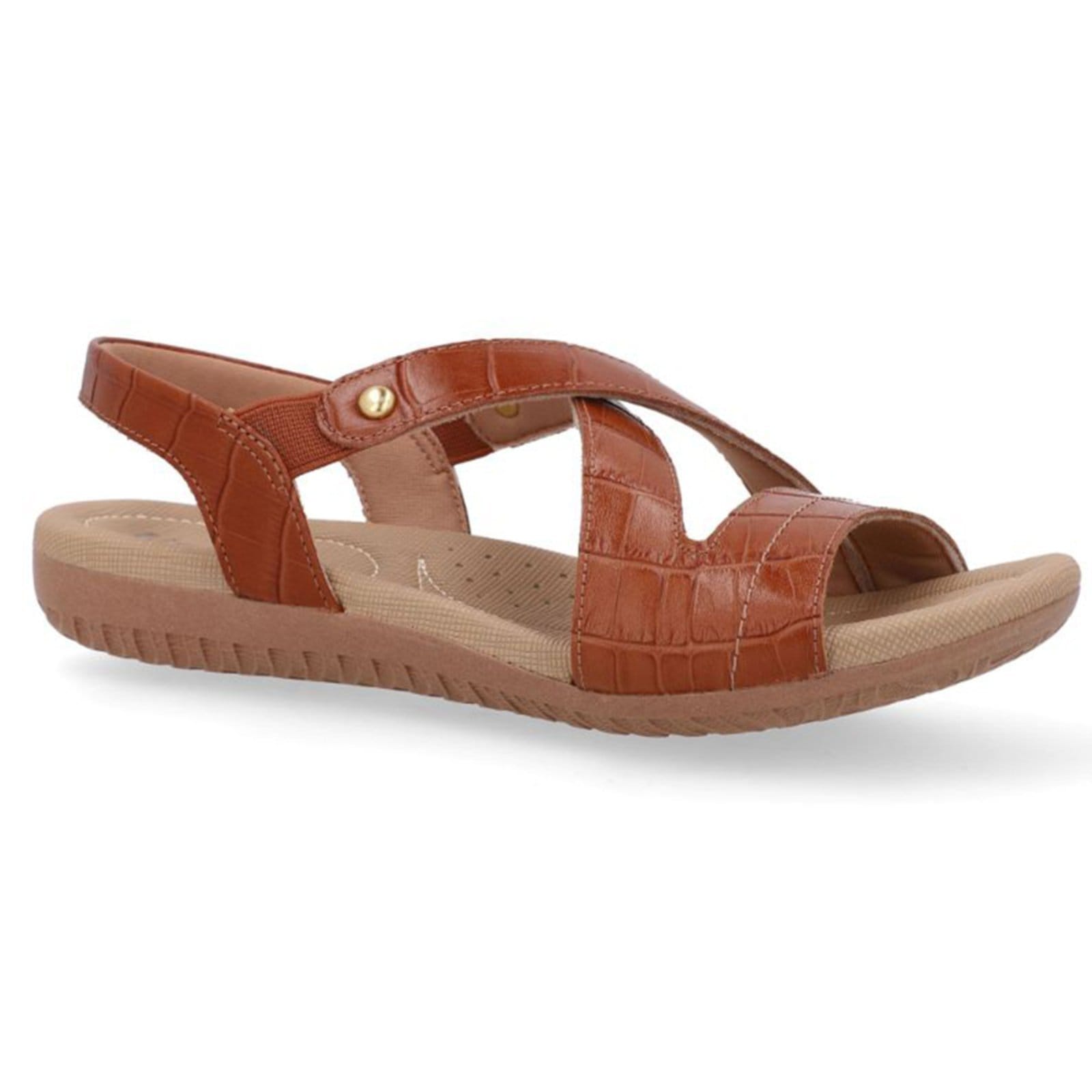 Vista principal Sandália Usaflex Rasteira Couro Elastico Conforto R1804 Doce de Leite -177 Usaflex marrom