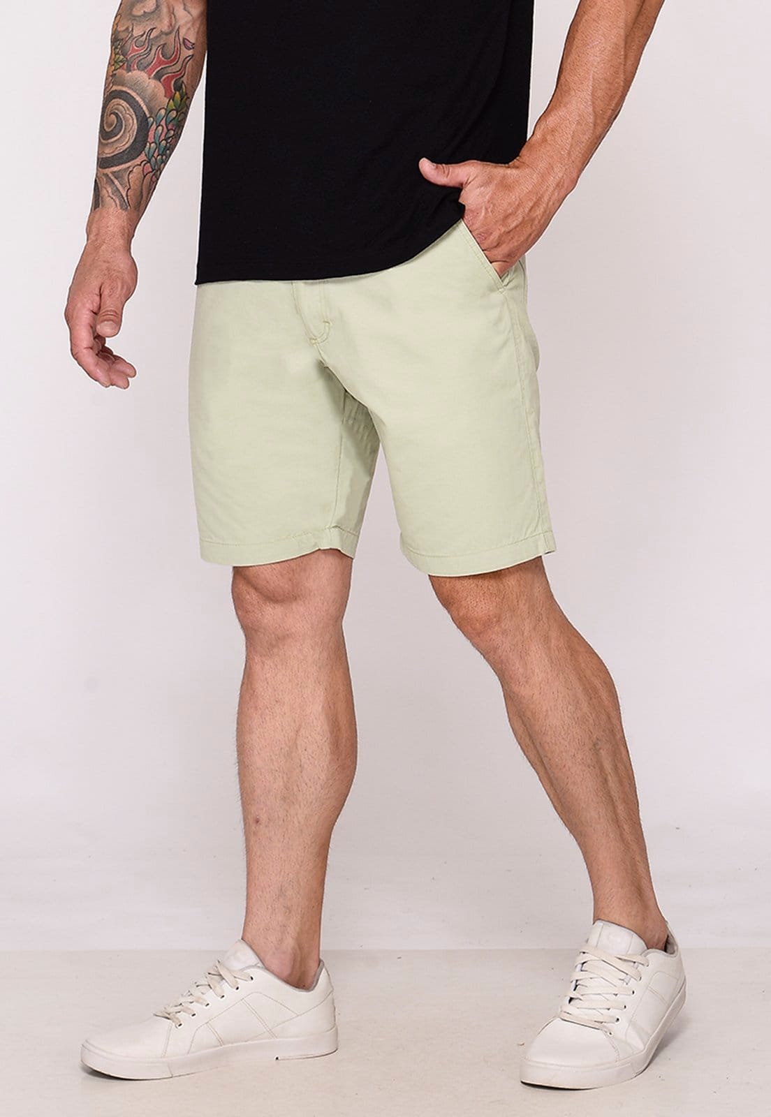 Bermuda Masculina Sarja Chino Casual Confortável Algodão Bolso-Faca