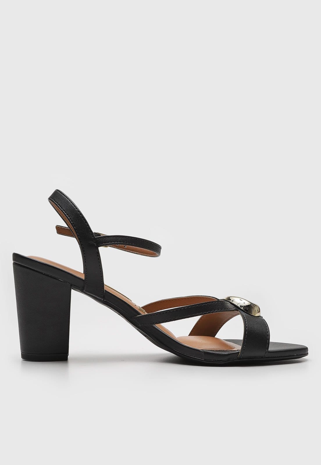 Vista 2 Sandália Salto Grosso Vizzano Detalhe Metálico Preta VIZZANO preto