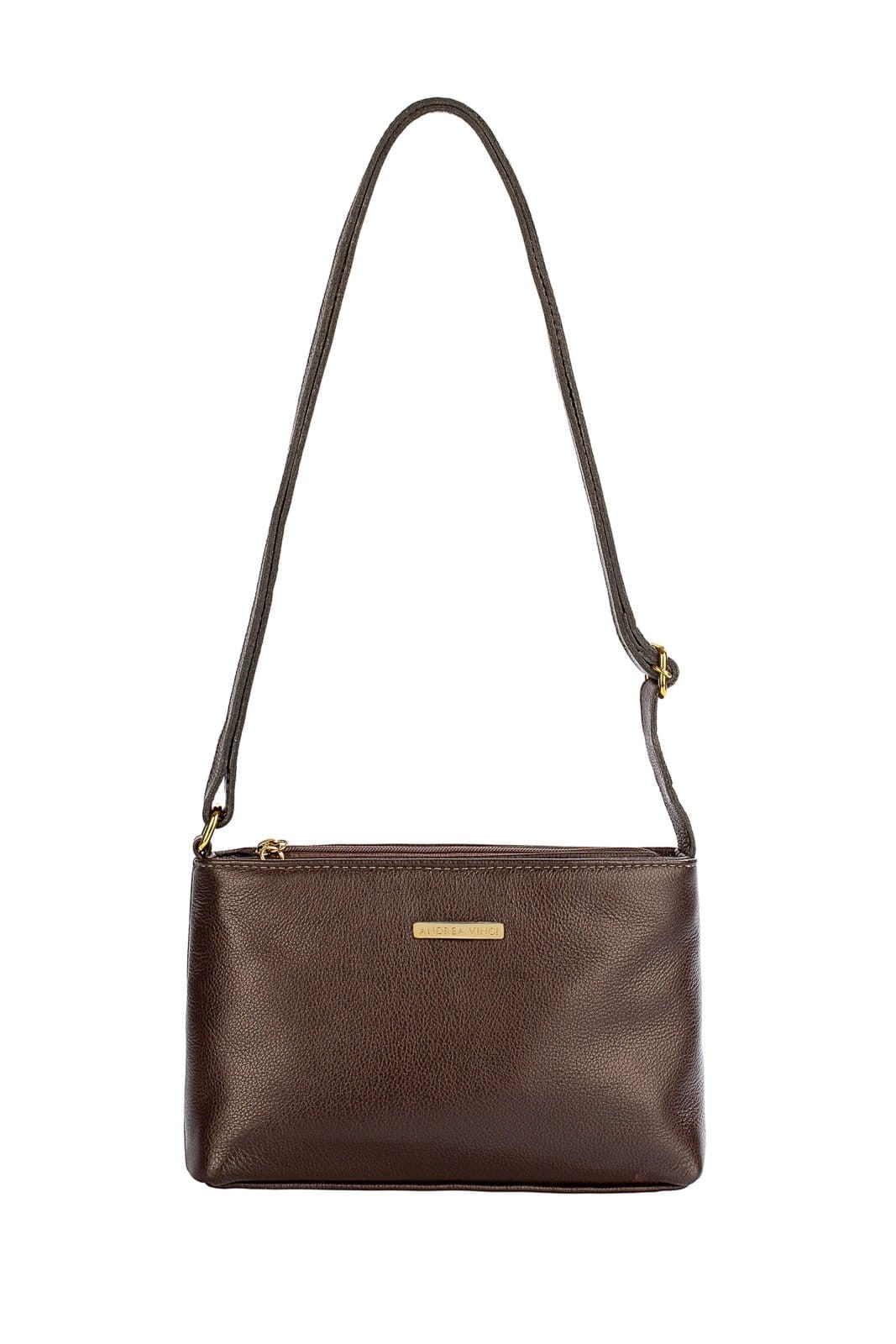 Bolsa pequena transversal de couro liso Iris - Café